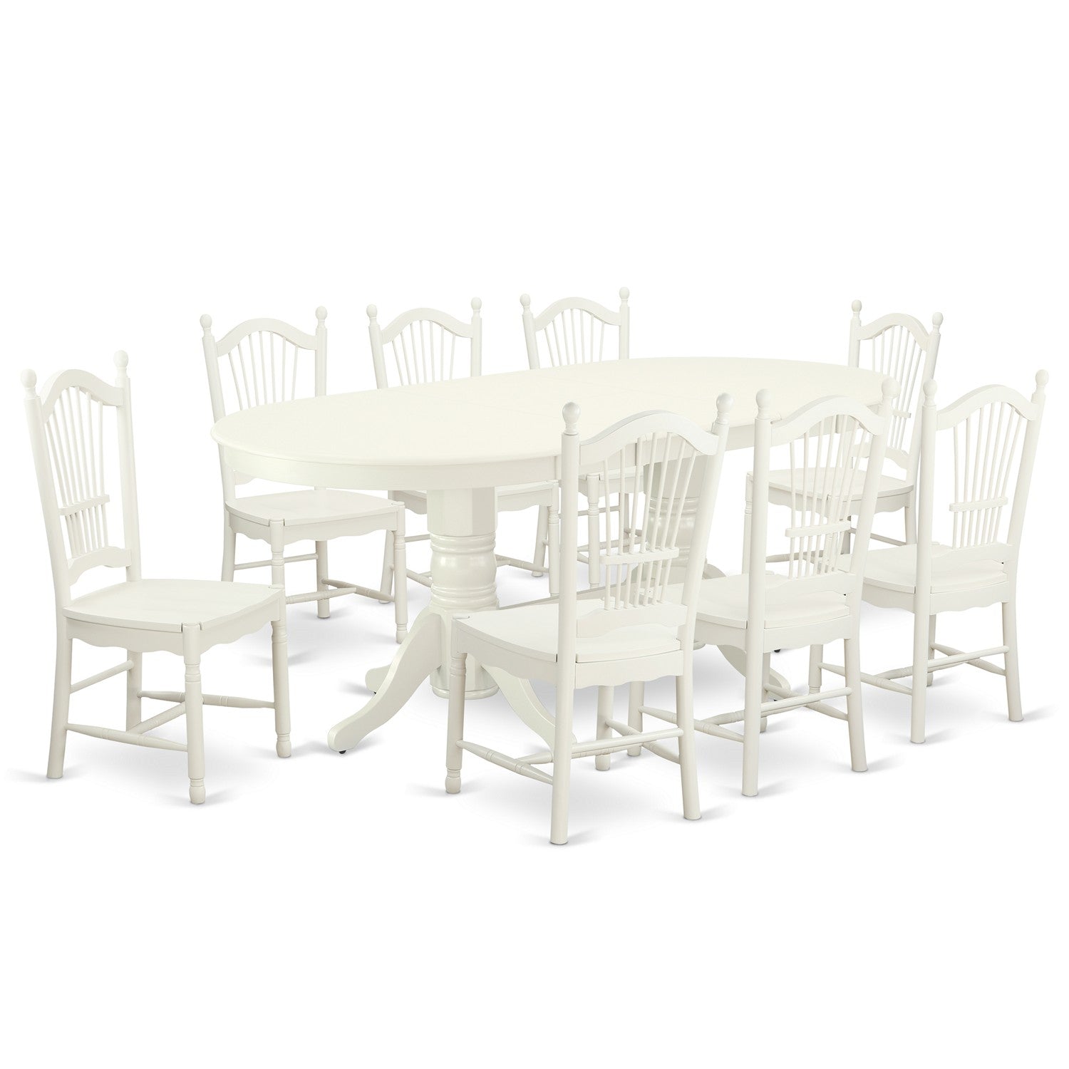 VADO9-LWH-W 9 Pc Kitchen Set For 8 Dining Table With Leaf And Eight Wood Seat Kitchen Dining Chairs