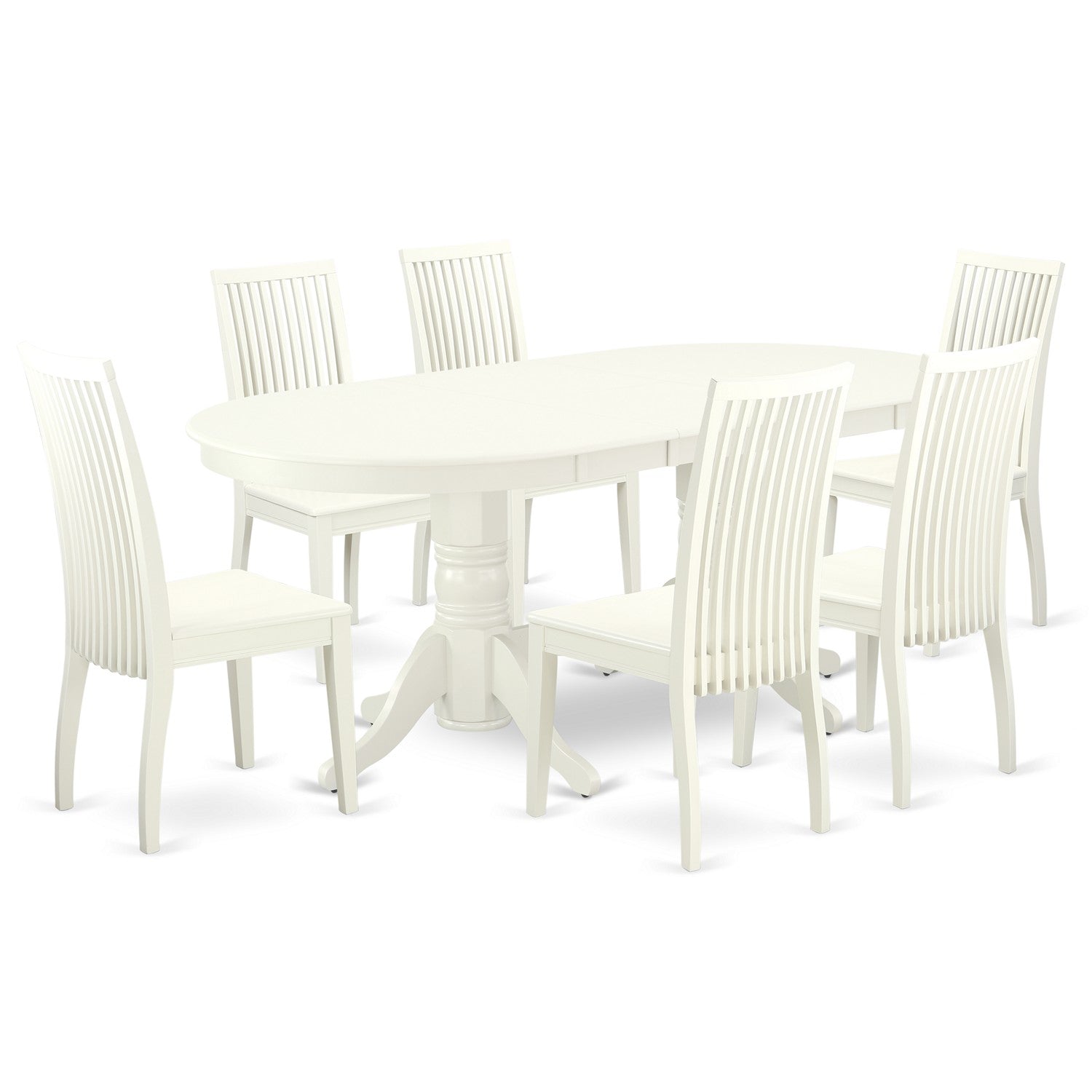 VAIP7-LWH-W 7 Pc Kitchen Set Table With Self Storing Leaf And Six Wood Seat Dining Chairs
