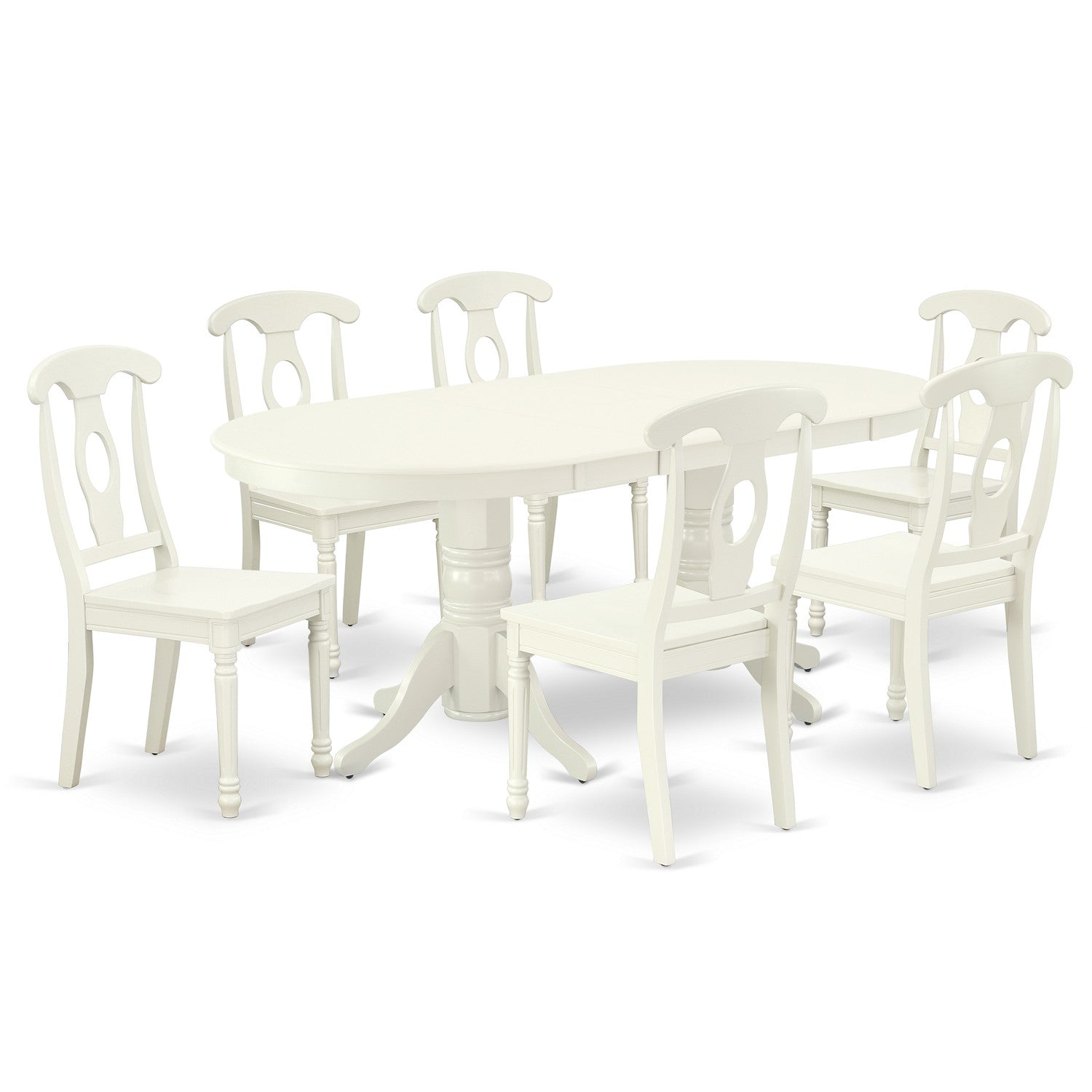 VAKE7-LWH-W 7 Pc Dining Room Set Table With Leaf And 6 Wood Seat Dining Chairs