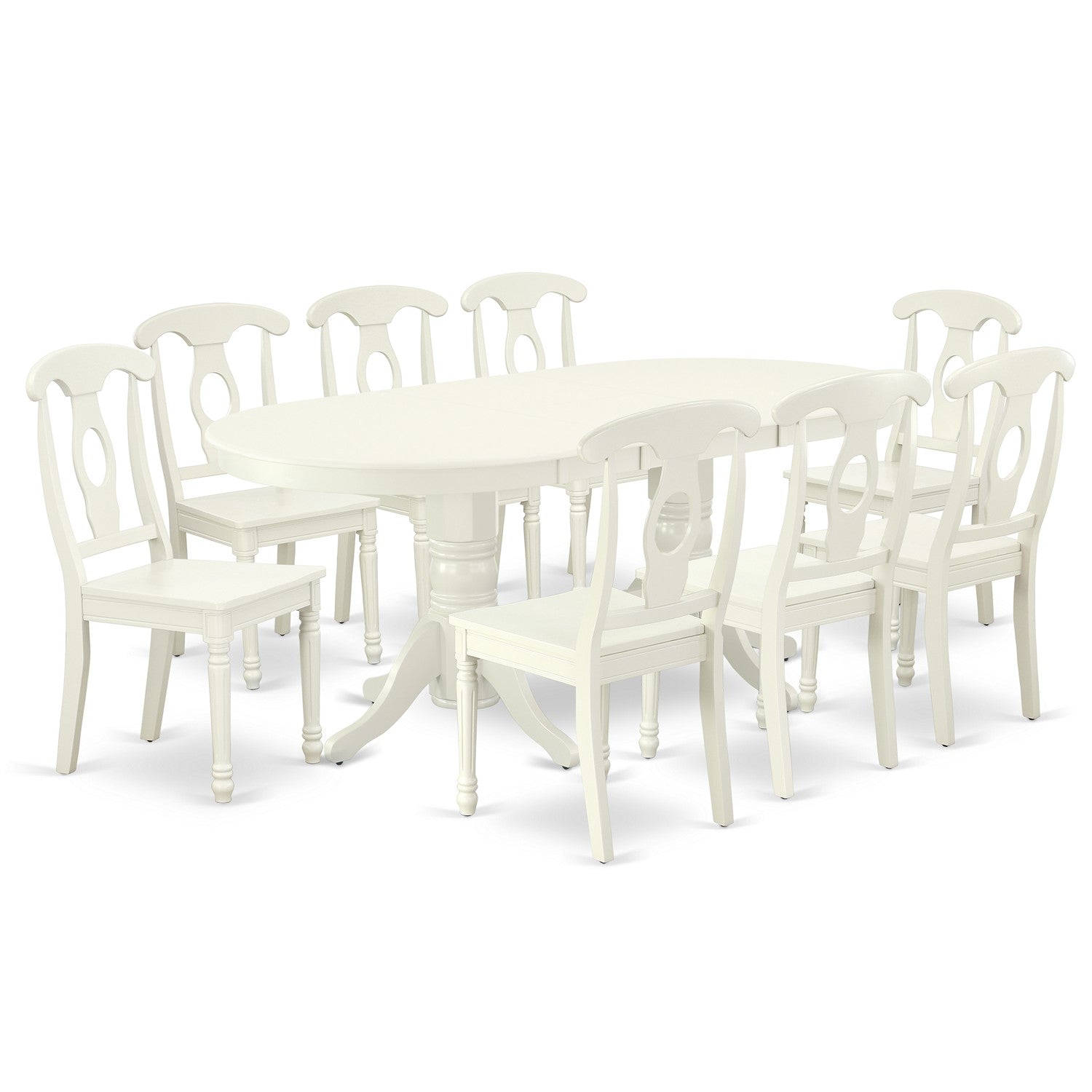 VAKE9-LWH-W 9 Pc Dining-Room Set For 8 Dining Table With Self Storing Leaf And 8 Wood Seat Kitchen Dining Chairs