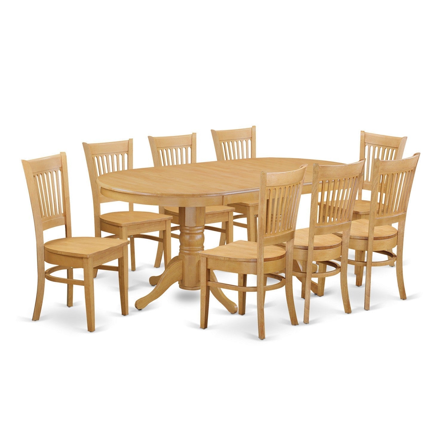 Juego de comedor East West Furniture VANC9-OAK-W de 9 piezas. Incluye una mesa de comedor ovalada con hojas de mariposa y 8 sillas de cocina.