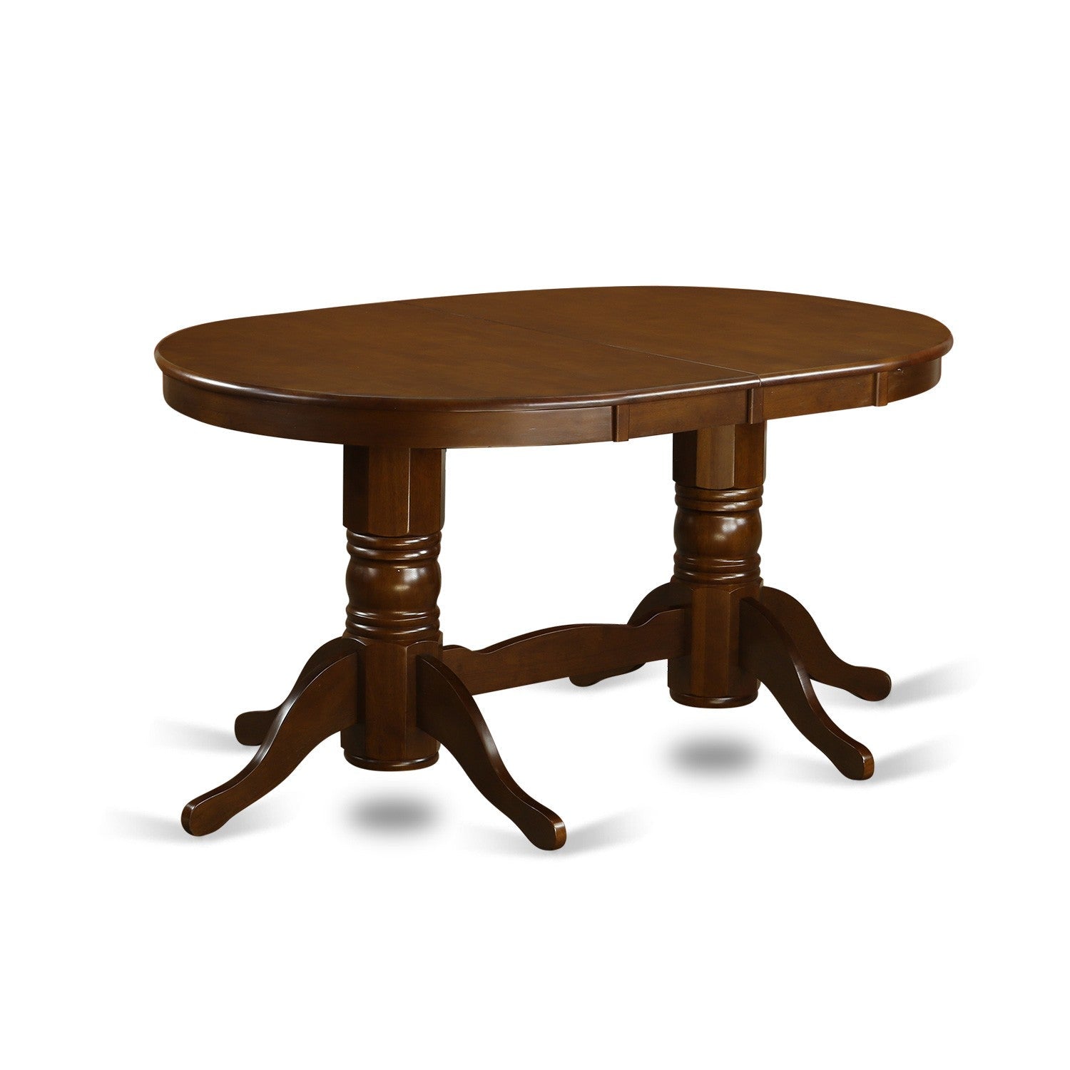 Juego de mesa y sillas de cocina VANC7-ESP-C de 7 piezas de East West Furniture. Incluye una mesa de comedor ovalada con hojas de mariposa y 6 sillas tapizadas en tela de lino.