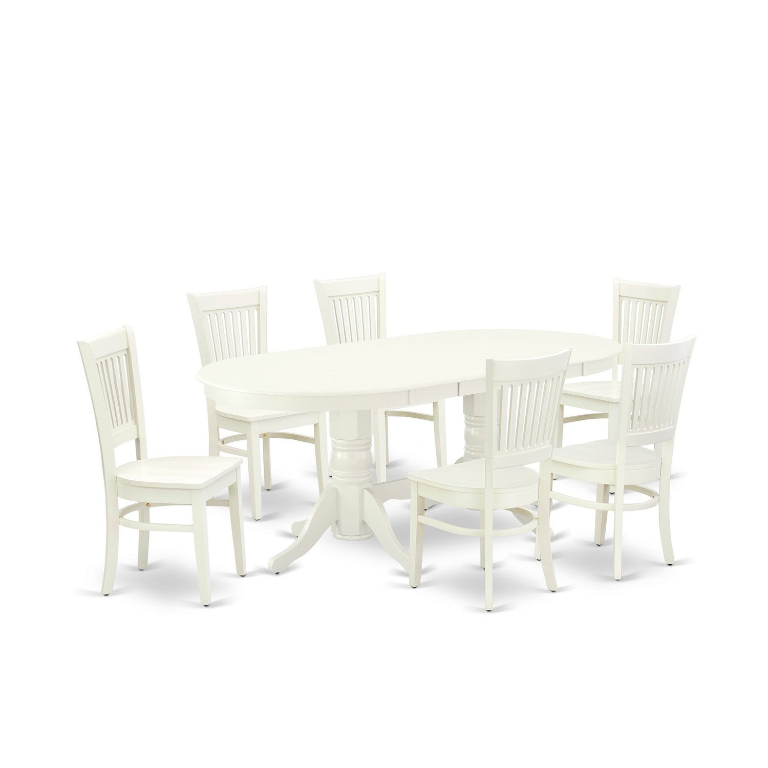EAST WEST FURNITURE - VAVA7-LWH-W - 7-Pc Dining Table Set- 6 Wooden Chairs with Wooden Seat and Slatted Chair Back - Removable leaf Kitchen Table - linen white Finish