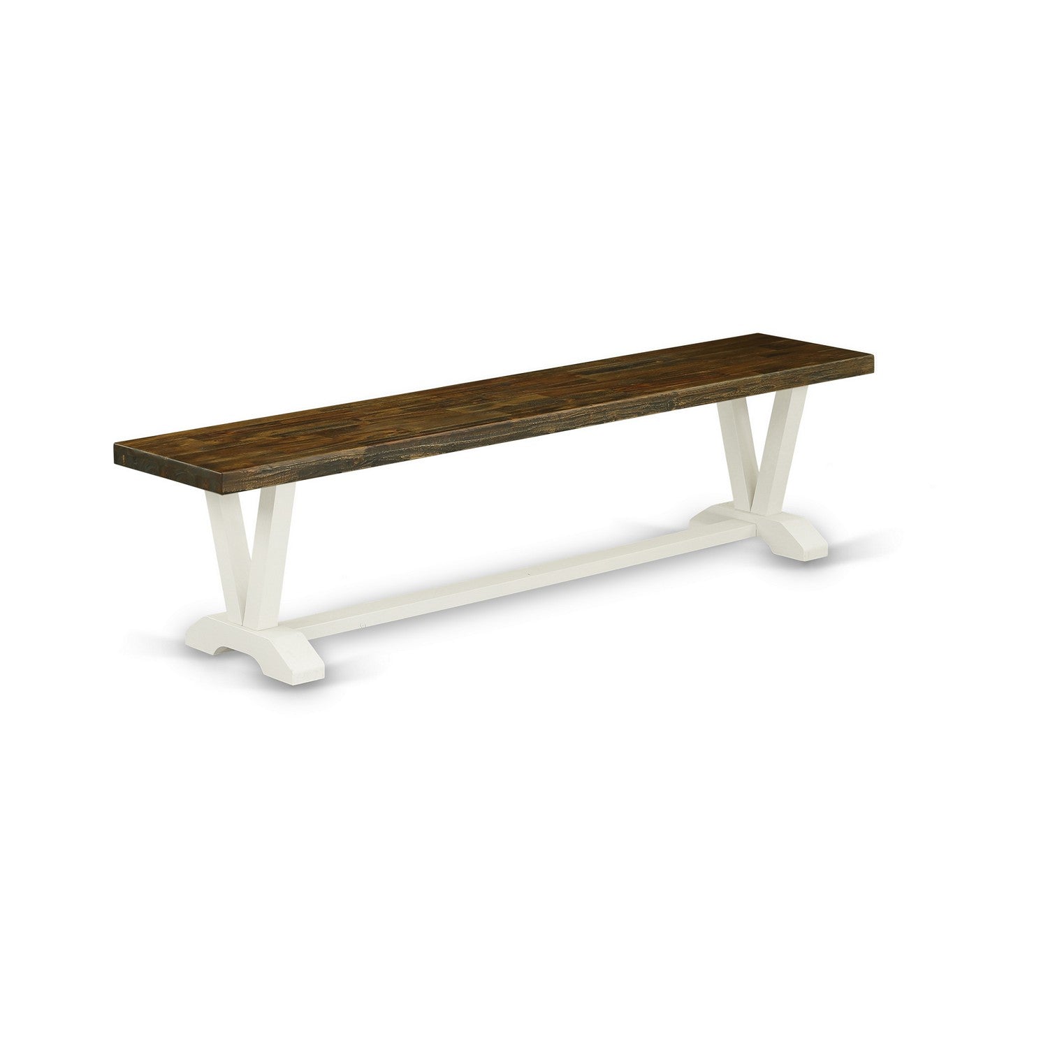 V-Style 15x72 in Dining Bench with Wirebrushed Linen White Leg and Distressed Jacobean 418 Top finish