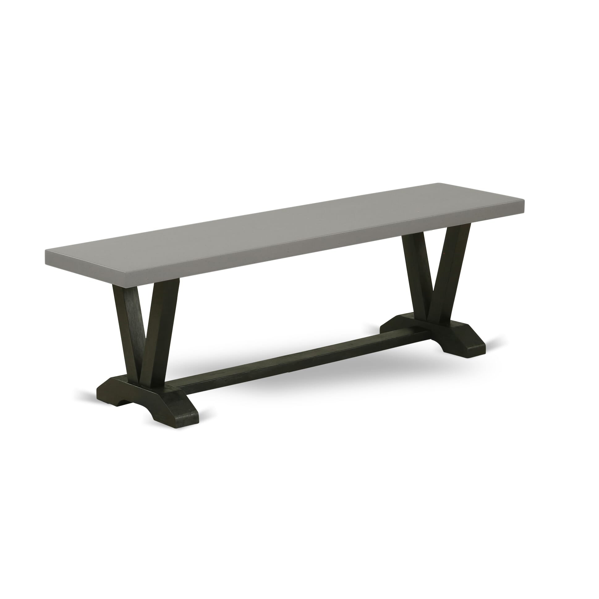 East West Furniture V696BA105-6 6 Piece Dining Room Table Set Includes a Cement Dining Table and a Dining Room Bench, 4 Grey Linen Fabric Parsons Chairs with High Back - Wire Brushed Black Finish