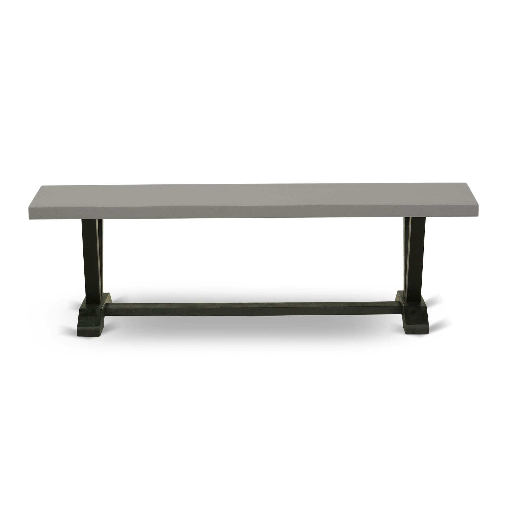 East West Furniture V696CE121-6 6 Pc Table Set Consists of a Cement Kitchen Table and a Dining Room Bench, 4 Blue Linen Fabric Modern Dining Chairs with Button Tufted Back - Wire Brushed Black Finish