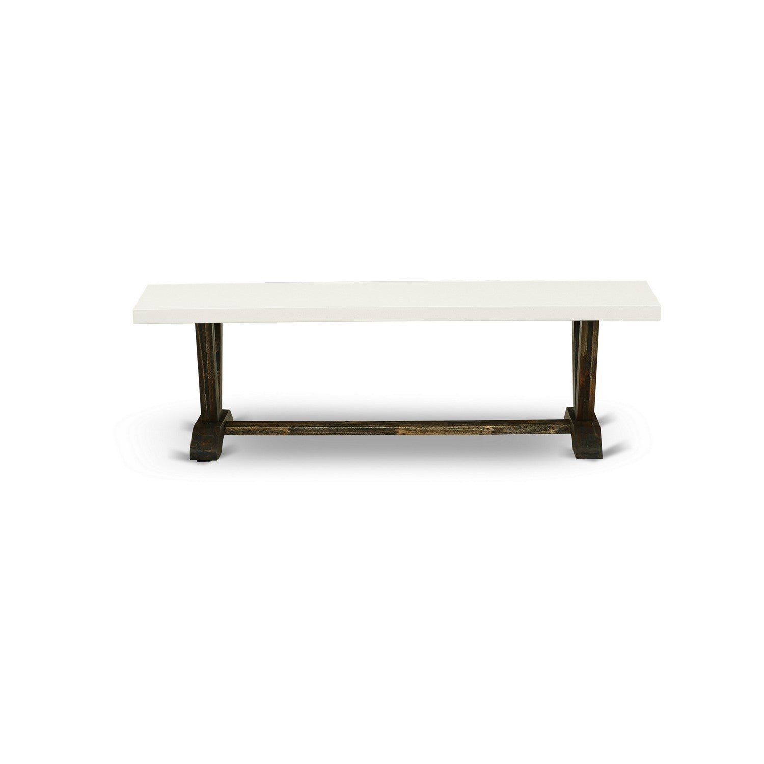 V-Style 15x60 in Dining Bench with Distressed Jacobean 418 Leg and Linen White Top finish