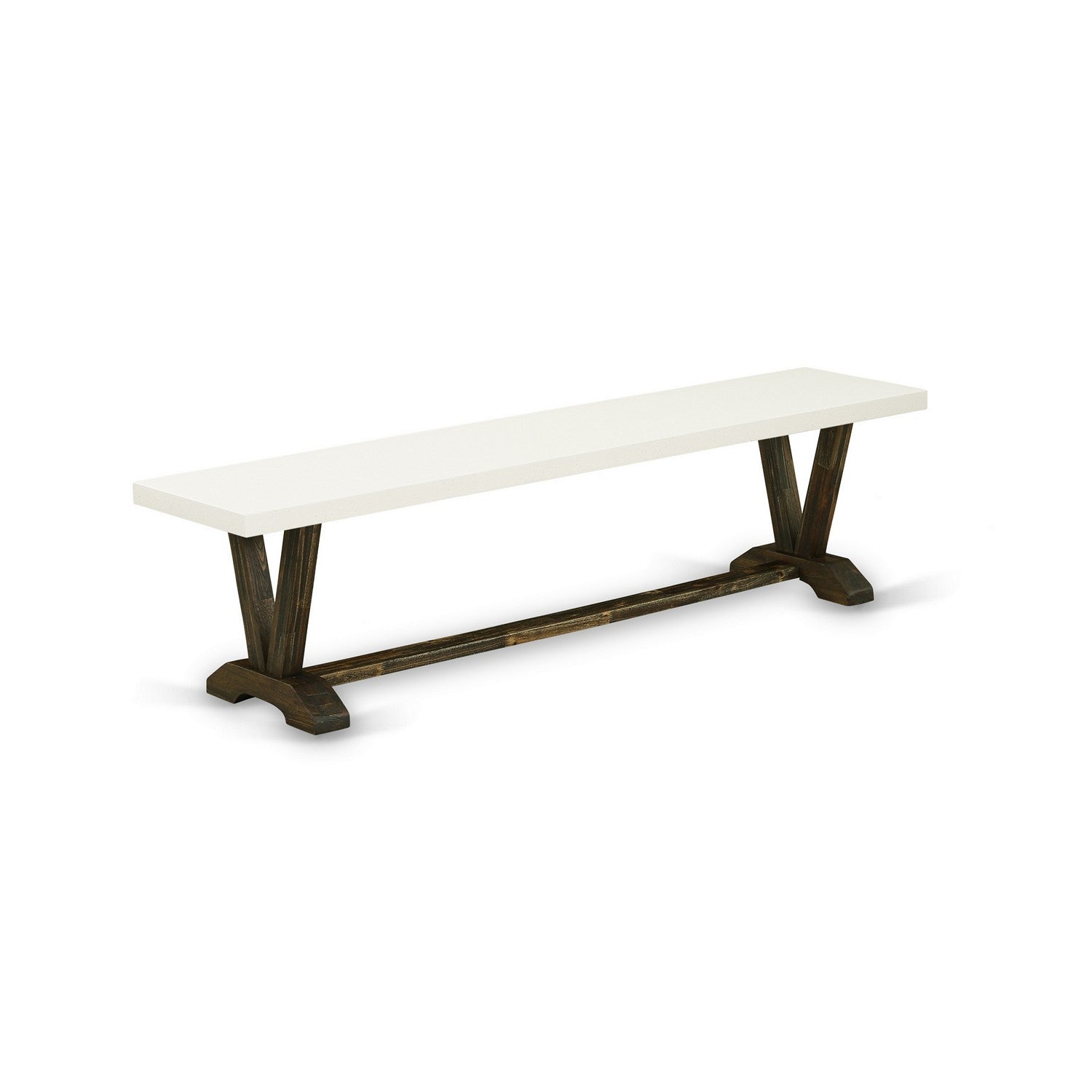 V-Style 15x72 in Dining Bench with Distressed Jacobean 418 Leg and Linen White Top finish