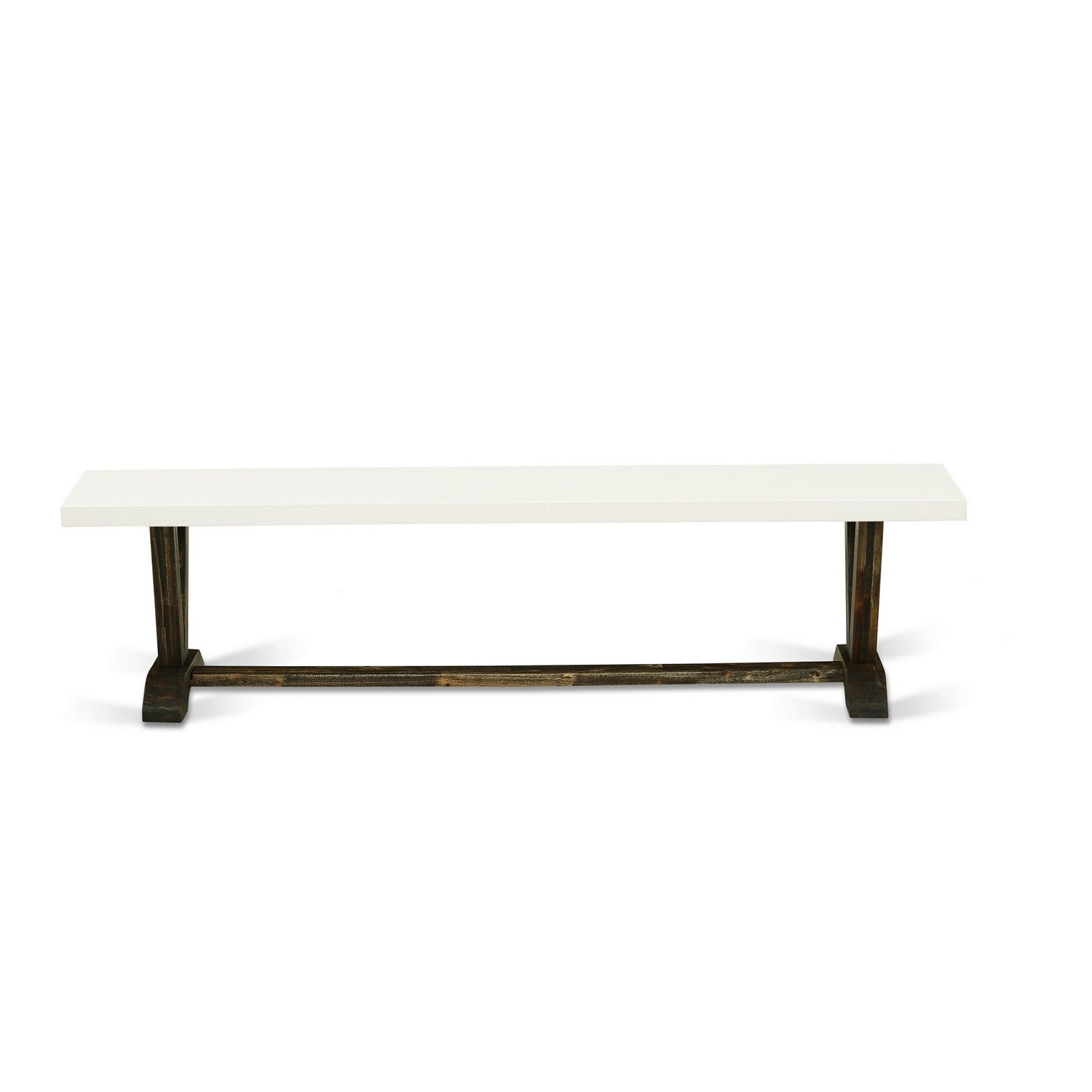 V-Style 15x72 in Dining Bench with Distressed Jacobean 418 Leg and Linen White Top finish