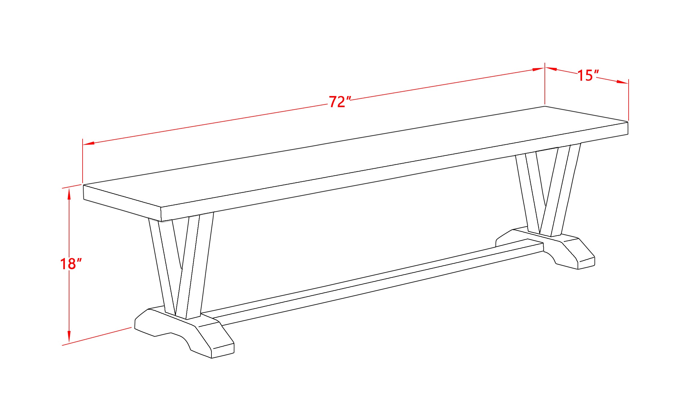 V-Style 15x72 in Dining Bench with Distressed Jacobean 418 Leg and Cement Top finish