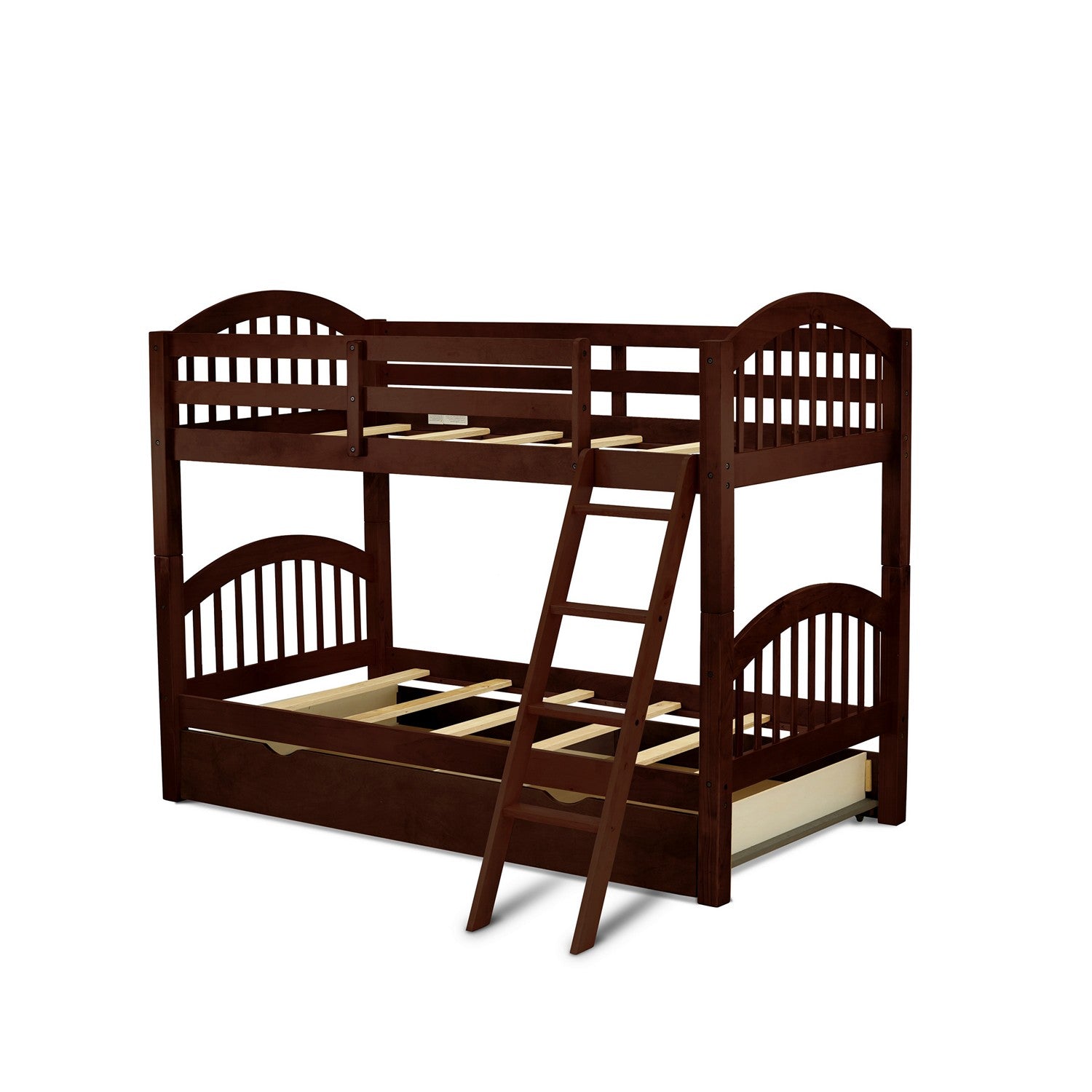 Litera doble Verona de East West Furniture con acabado Java, cama nido convertible y cajón