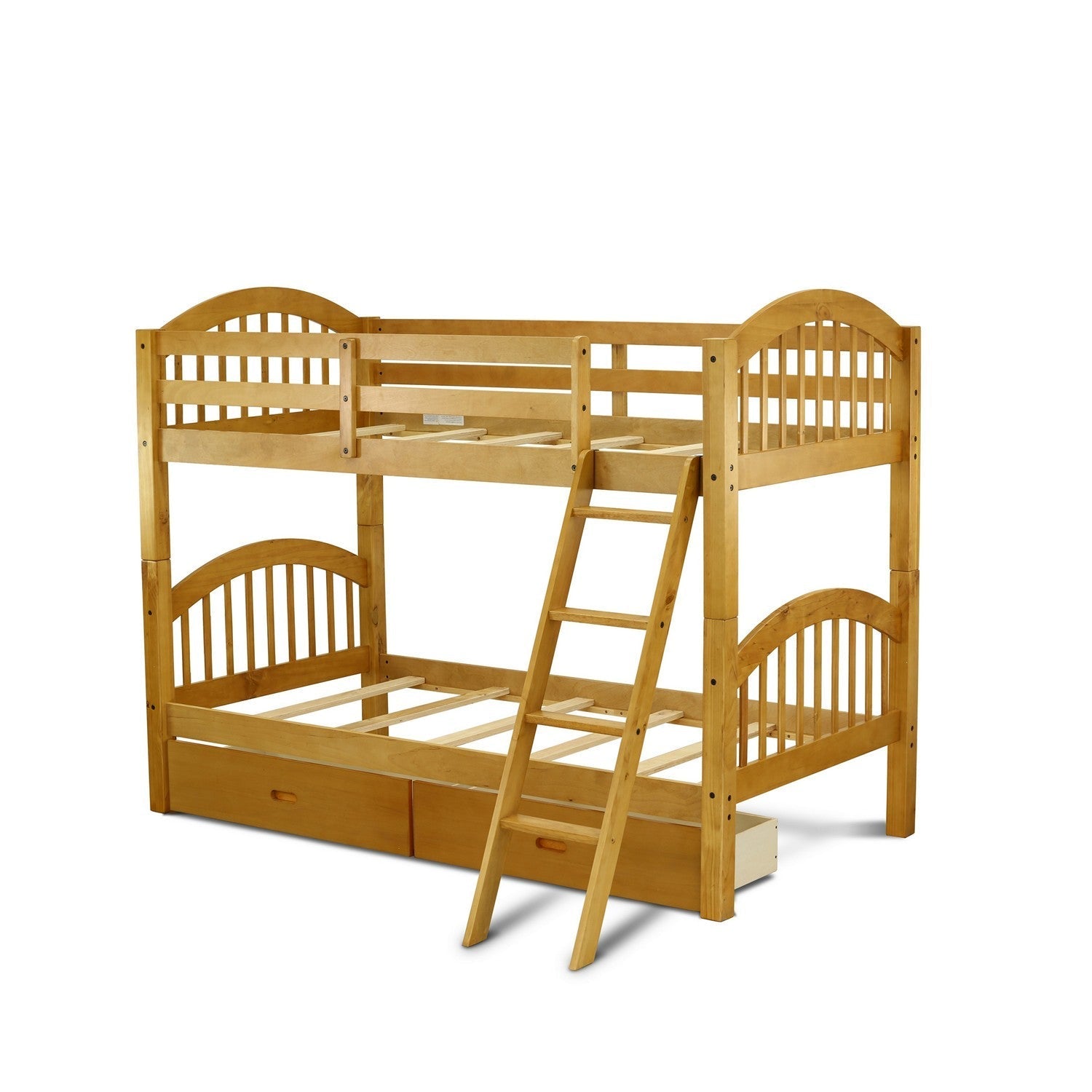East West Furniture Verona Twin Bunk Bed in Natural Oak Finish with Under Drawer