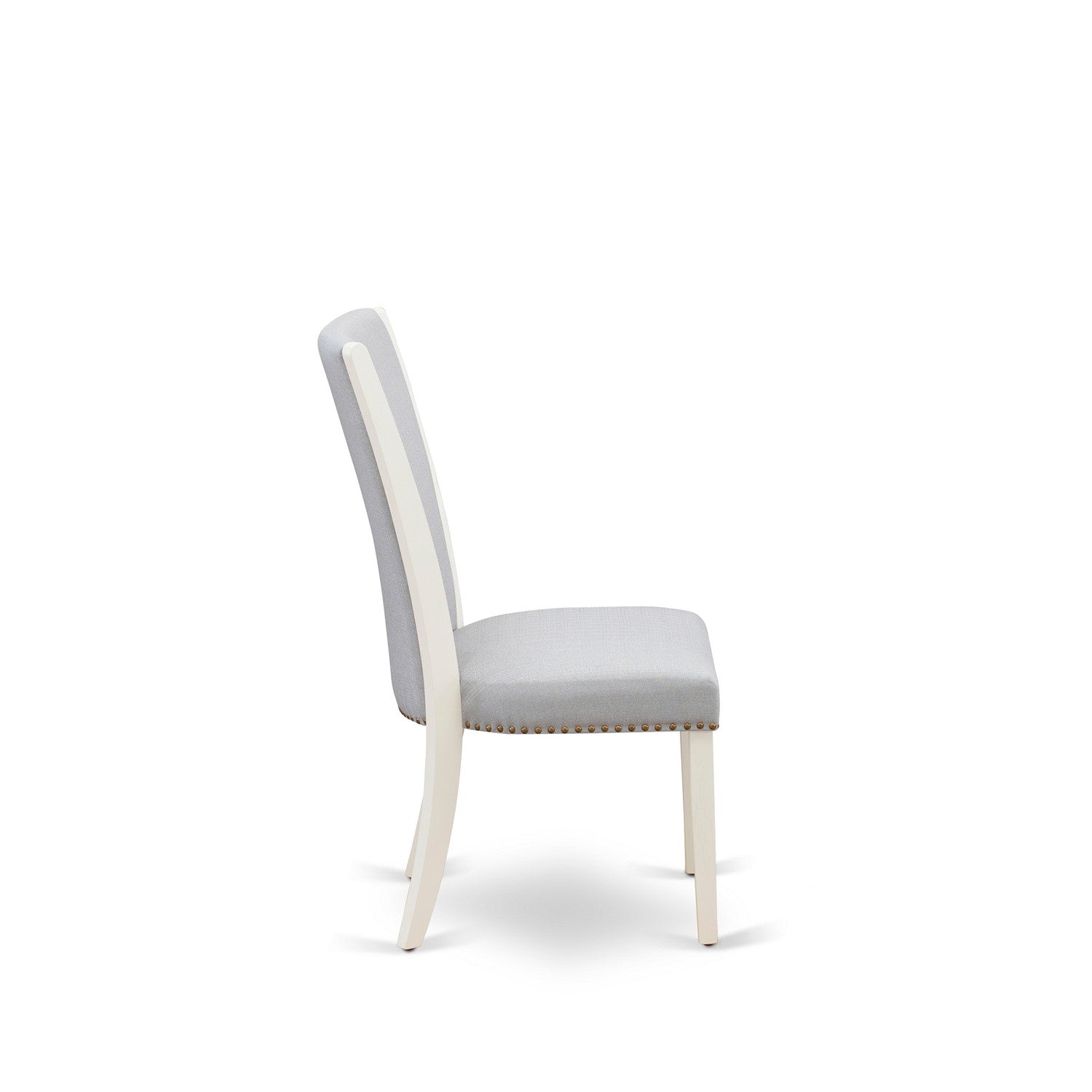 East West Furniture 7-Pc Dining Room Set Includes 6 Mid Century Modern Dining Chairs with Upholstered Seat and Stylish Back-Rectangular Table - Distressed Jacobean and Wirebrushed Linen White Finish