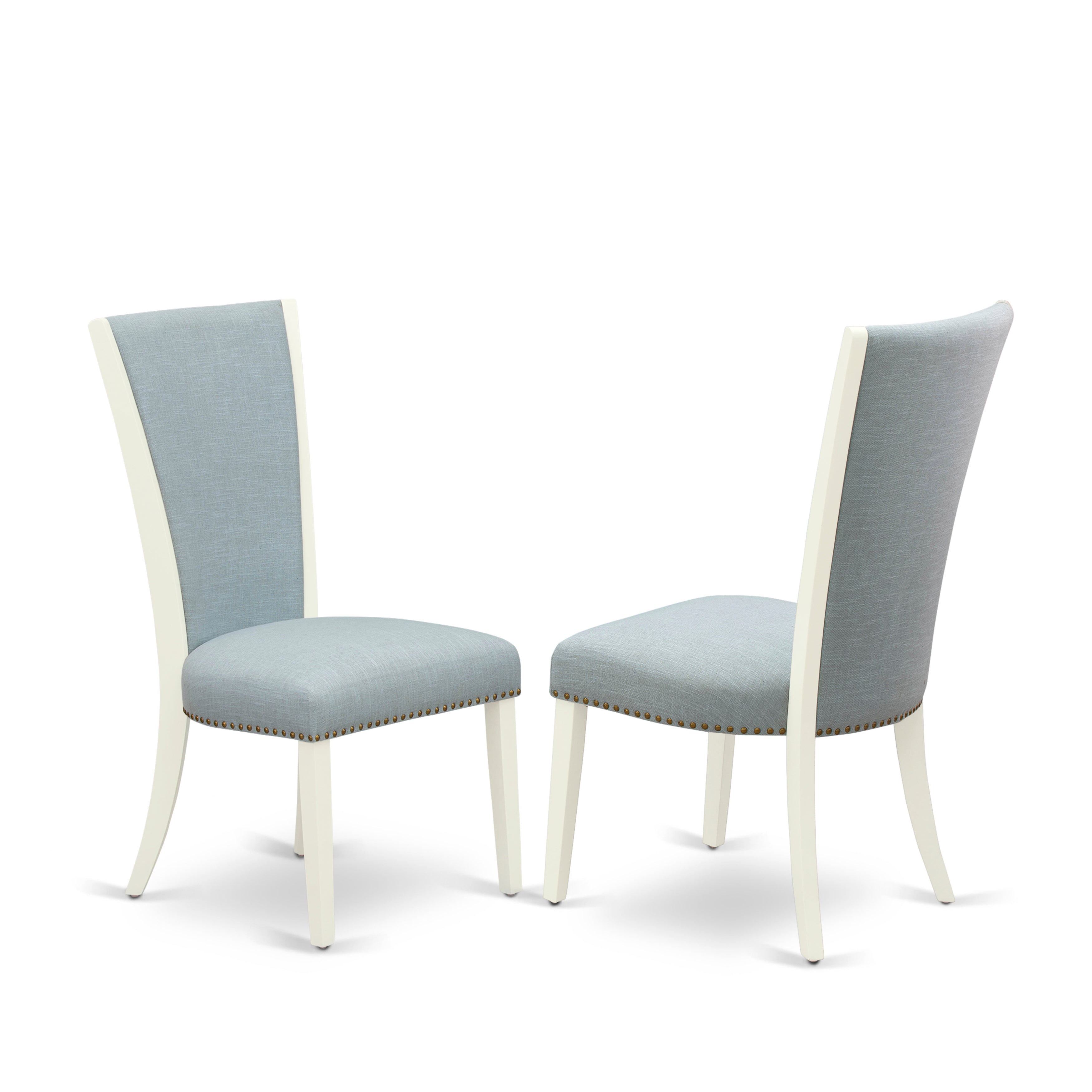 East-West Furniture NFVE3-WHI-15 - A dining room table set of 2 great kitchen dining chairs with Linen Fabric Baby Blue color and a stunning 12" butterfly leaf rectangle kitchen table with Linen White color