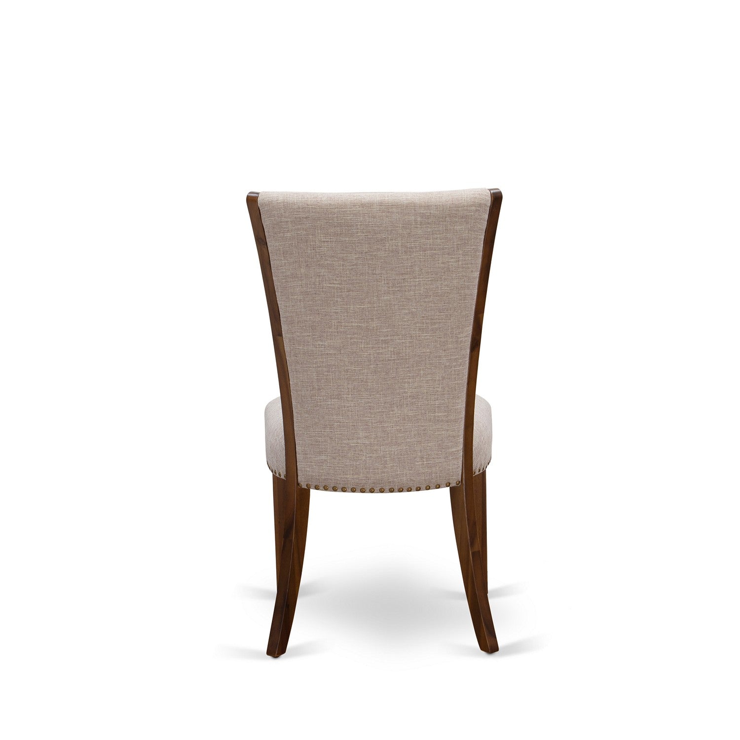 EAST WEST FURNITURE - CNVE7-N8-04 - 7-Pc Dining Room Table Set- 6 Parson Dining Chairs and Wood Dining Table - Light Tan Linen Fabric Seat and High Chair Back (Antique Walnut Finish)