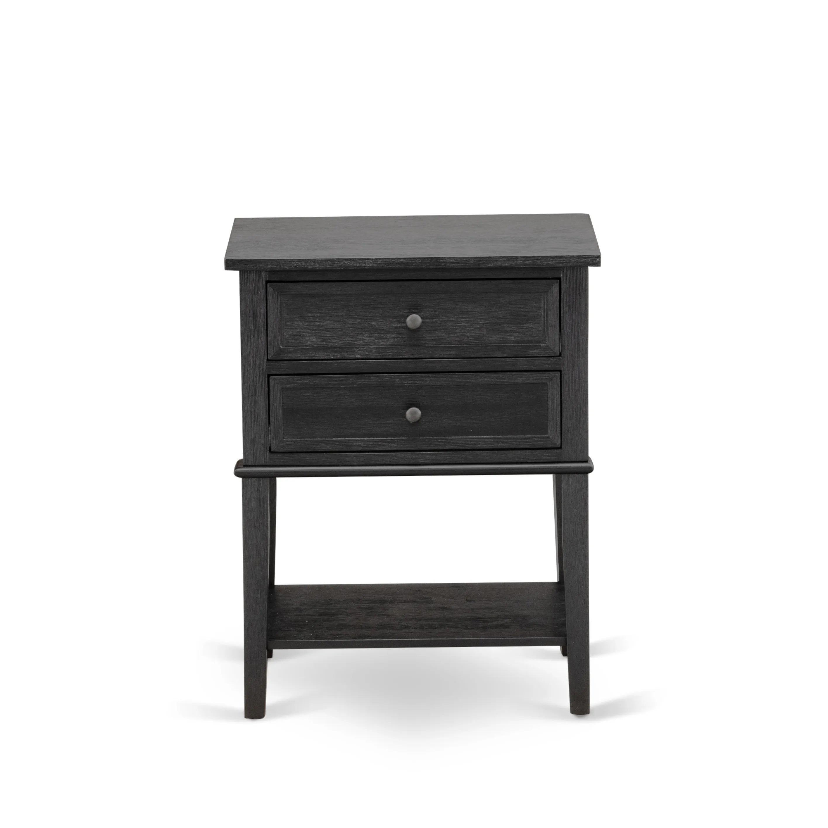 East West Furniture KD18Q-1VL06 2 Piece Queen Bedroom Set - 1 Platform Bed Queen Brown Linen Fabric Padded and Button Tufted Headboard with 1 Modern Nightstand - Wire Brushed Black Finish Nightstand