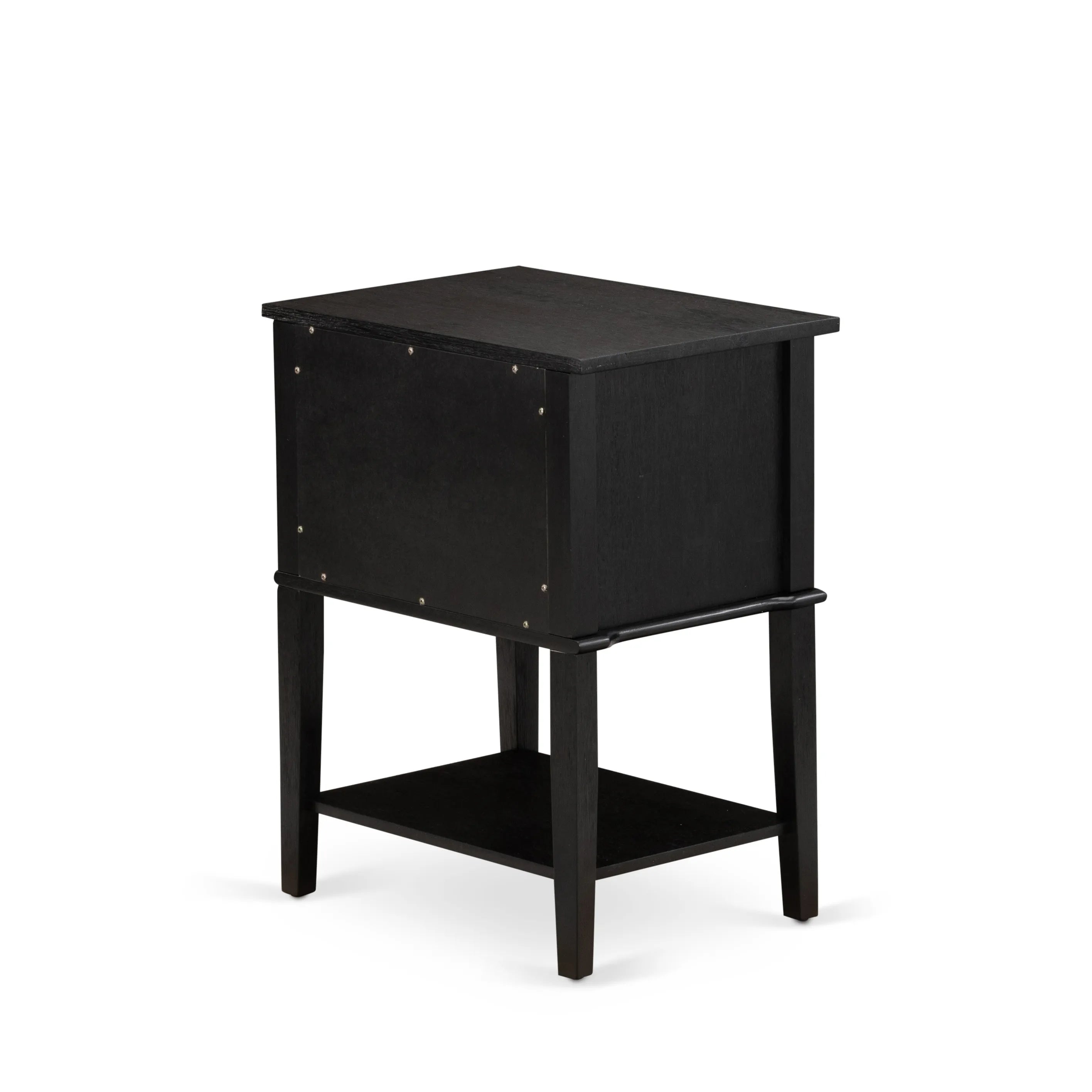 East West Furniture GB25F-1VL06 2-Piece Platform Wooden Set for Bedroom with Button Tufted Full Bed and 1 Wire Brushed Black Night Stands - Dark Brown faux Leather with Black Texture and Black Legs