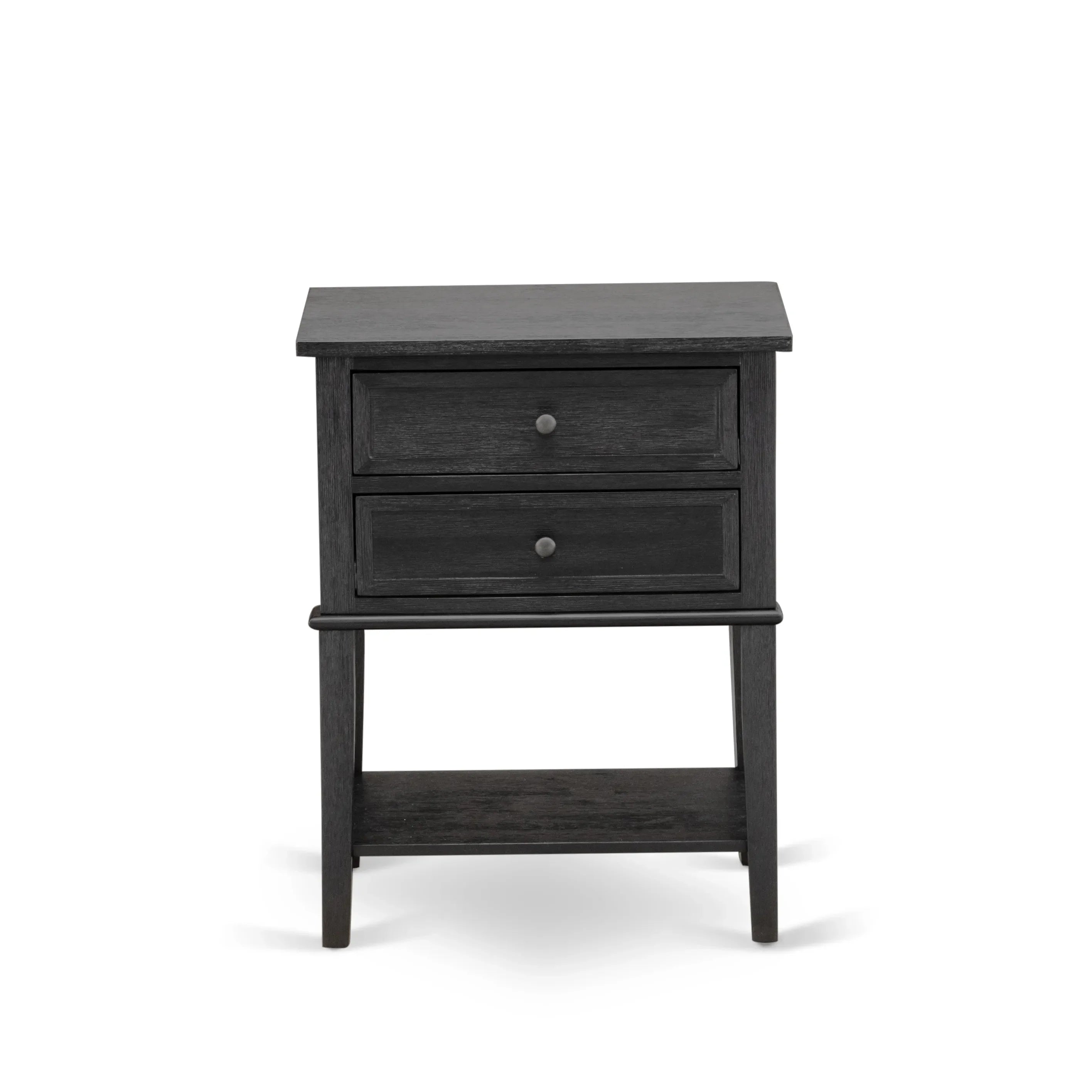 Juego de dormitorio King de 3 piezas KD18K-2VL06: 1 cama con estructura de lino marrón, cabecero acolchado con botones, 2 mesitas de noche modernas con cajones de madera y patas con acabado negro.