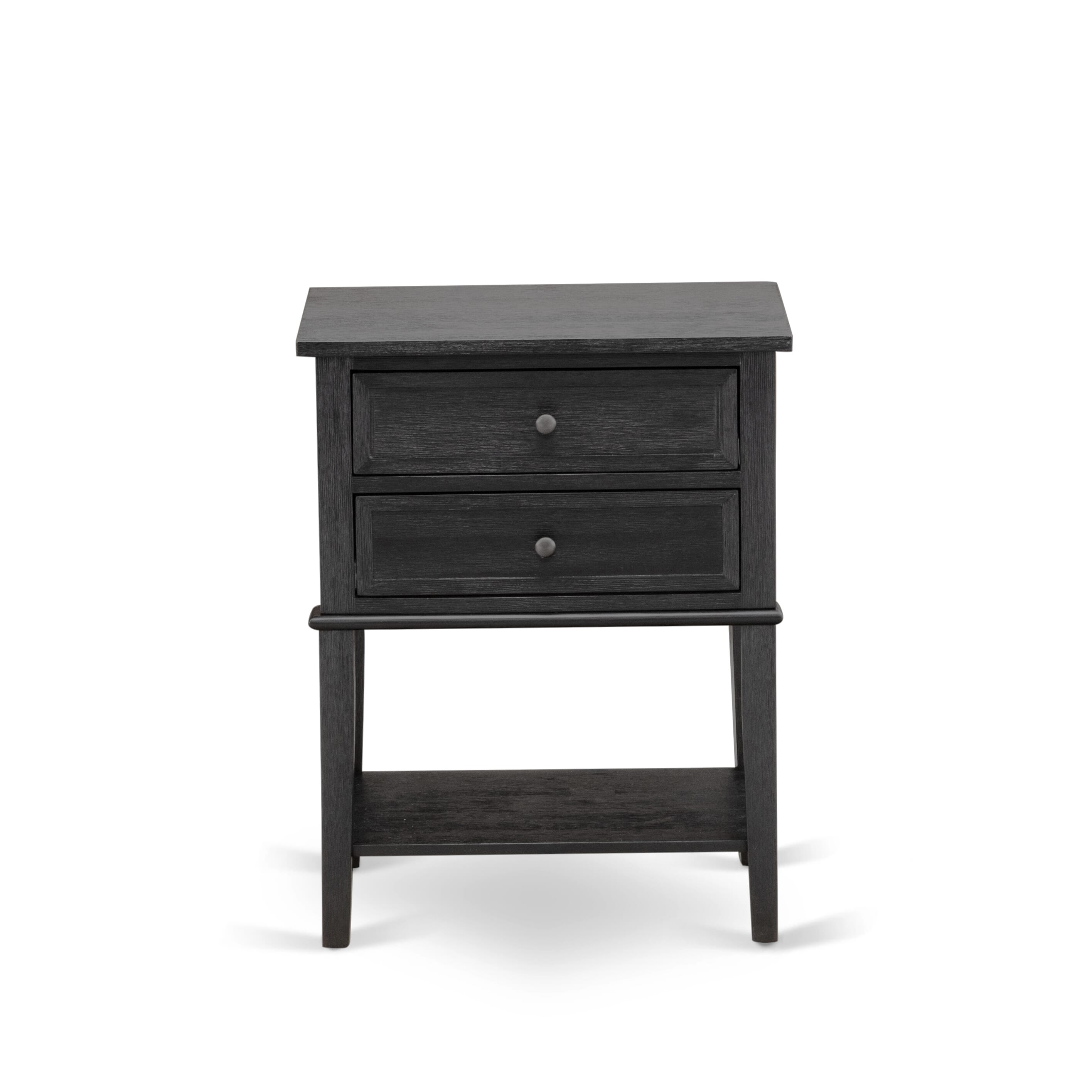 Juego de dormitorio East West Furniture GB25K-1VL06 de 2 piezas Granbury King con cama King y mesa auxiliar negra cepillada con alambre - Cuero sintético marrón oscuro con textura negra y patas negras