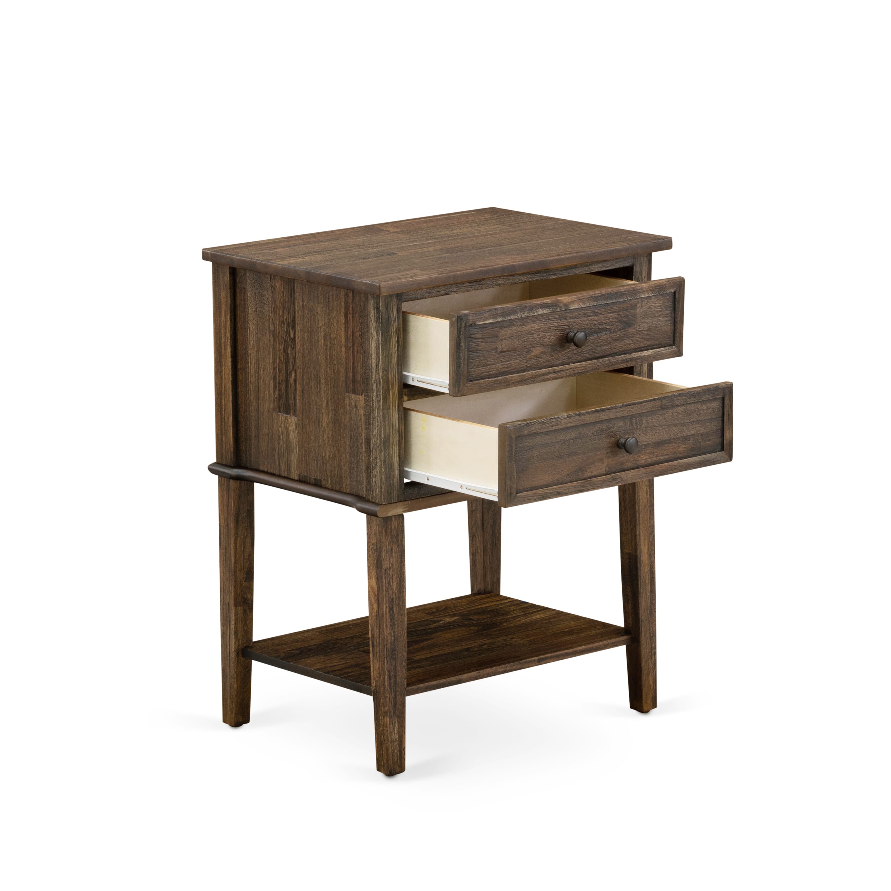 GB28K-2VL07 Juego de cama Granbury de 3 piezas con estructura de cama tamaño king y dos mesitas de noche de estilo jacobino envejecido - Piel sintética marrón con textura marrón y patas negras