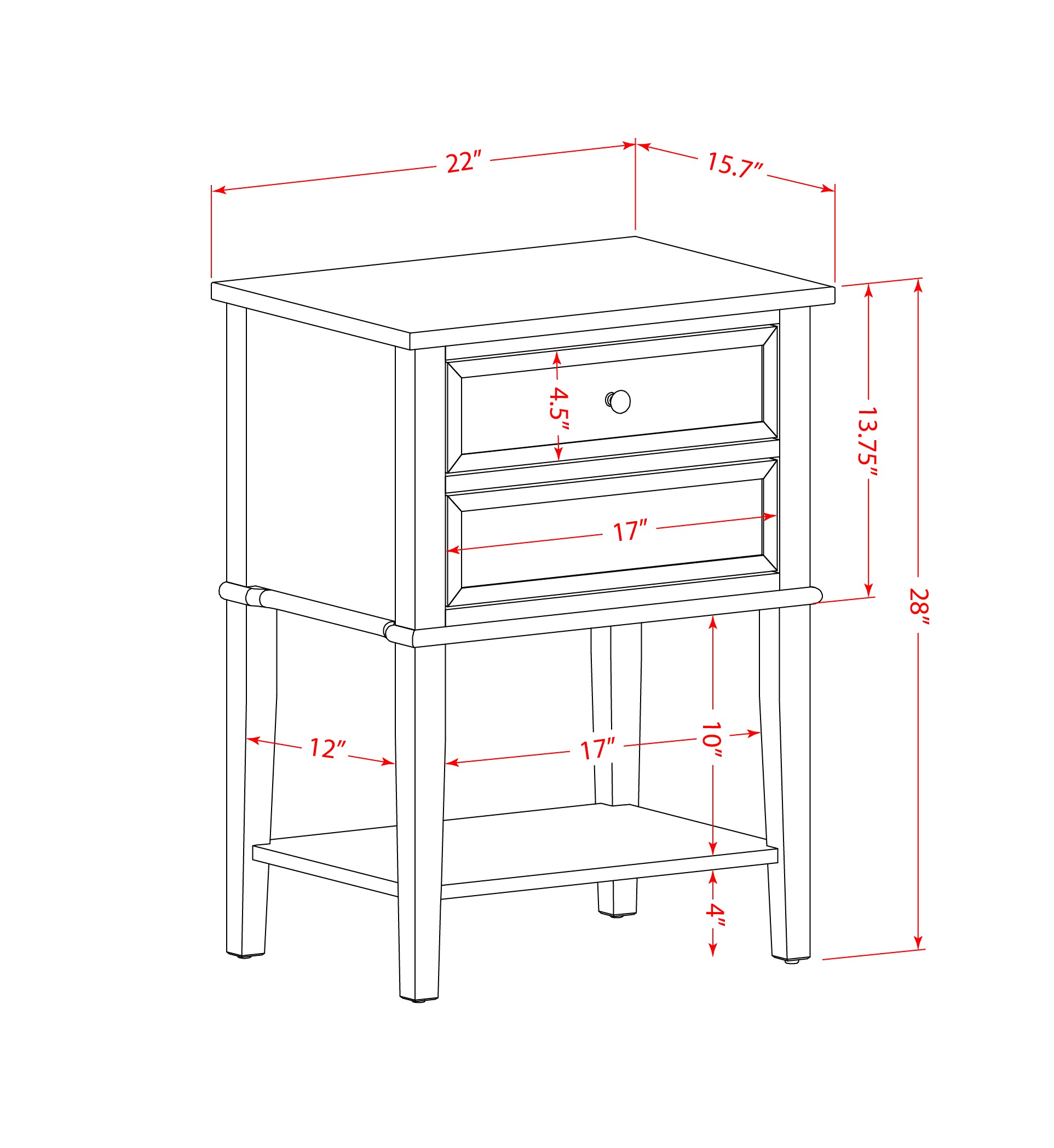 Mesa auxiliar Valencia VL-14-ET de East West Furniture: mesita de noche rectangular con dos cajones para dormitorio