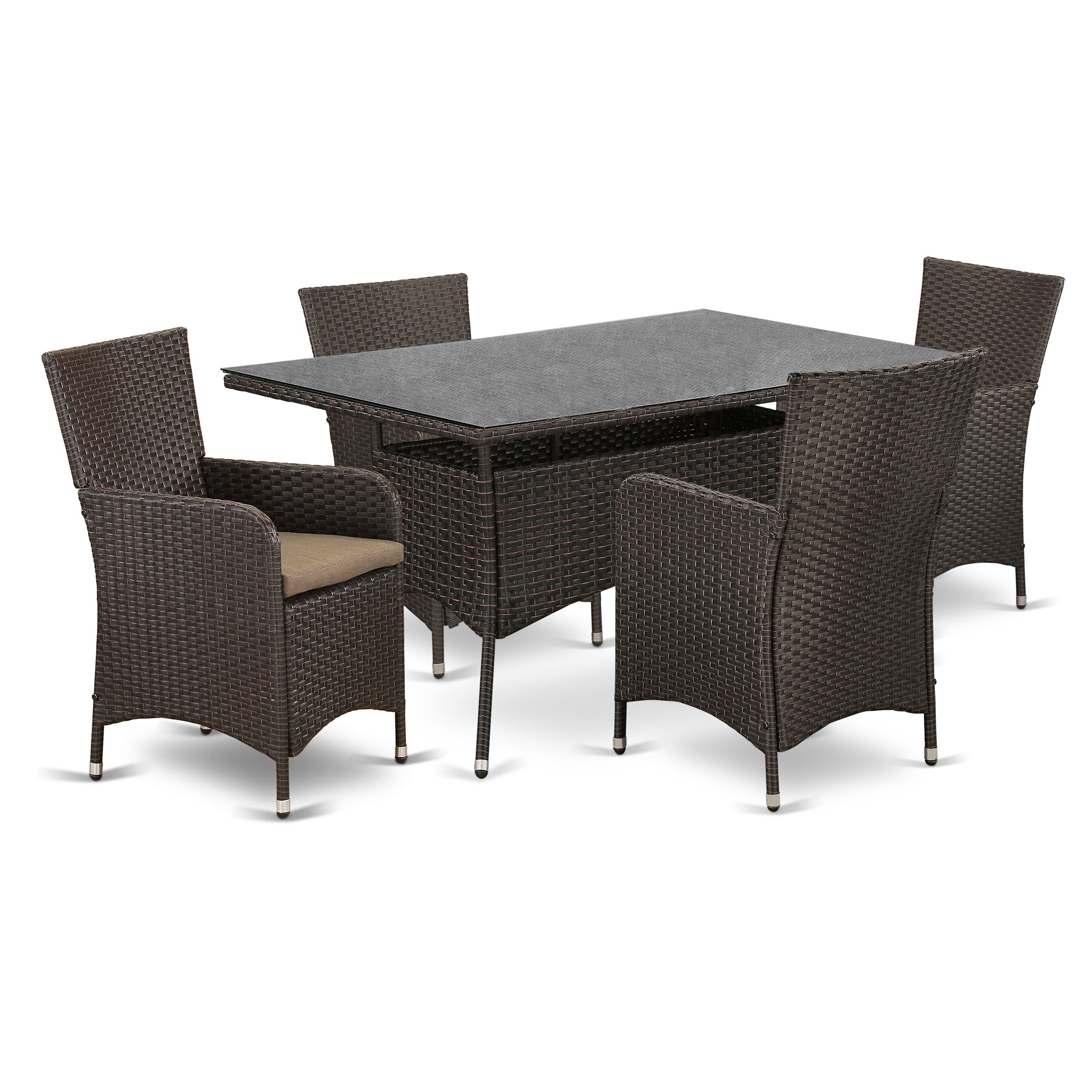 VLLU5-63S 5 pc Patio Wicker Outdoor-Furniture Dining Set for 4 in Dark Brown Finish