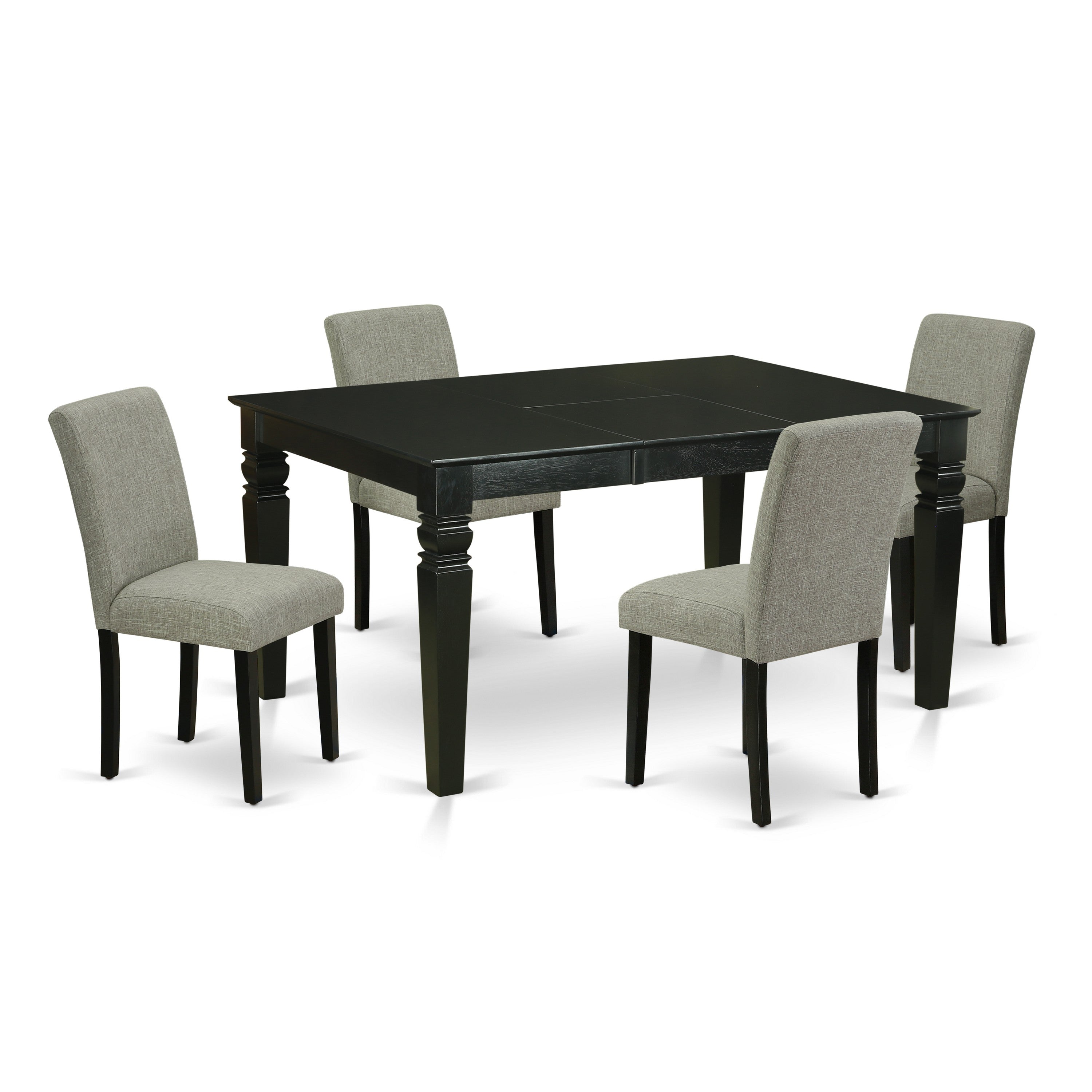WEAB5-BLK-06 5Pc Rectangle 42/60 Inch Kitchen Table With 18 In Self Storing Butterfly Leaf And Four Parson Chair With Black Leg And Linen Fabric Shitake