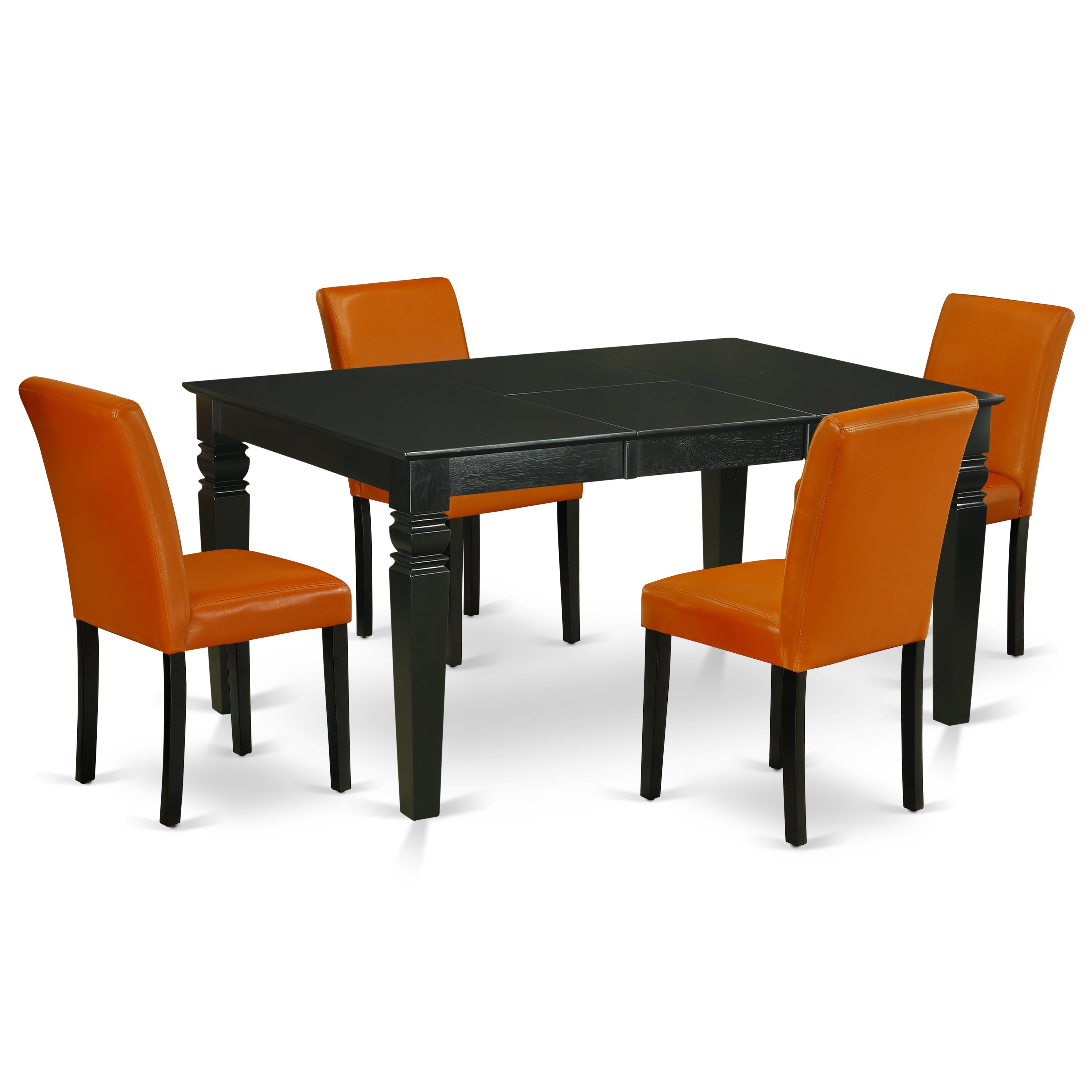 El juego de comedor de 5 piezas East West Furniture WEAB5-BLK-61 incluye una mesa de comedor rectangular con diseño de hojas de mariposa y 4 sillas tapizadas en piel sintética color bean.