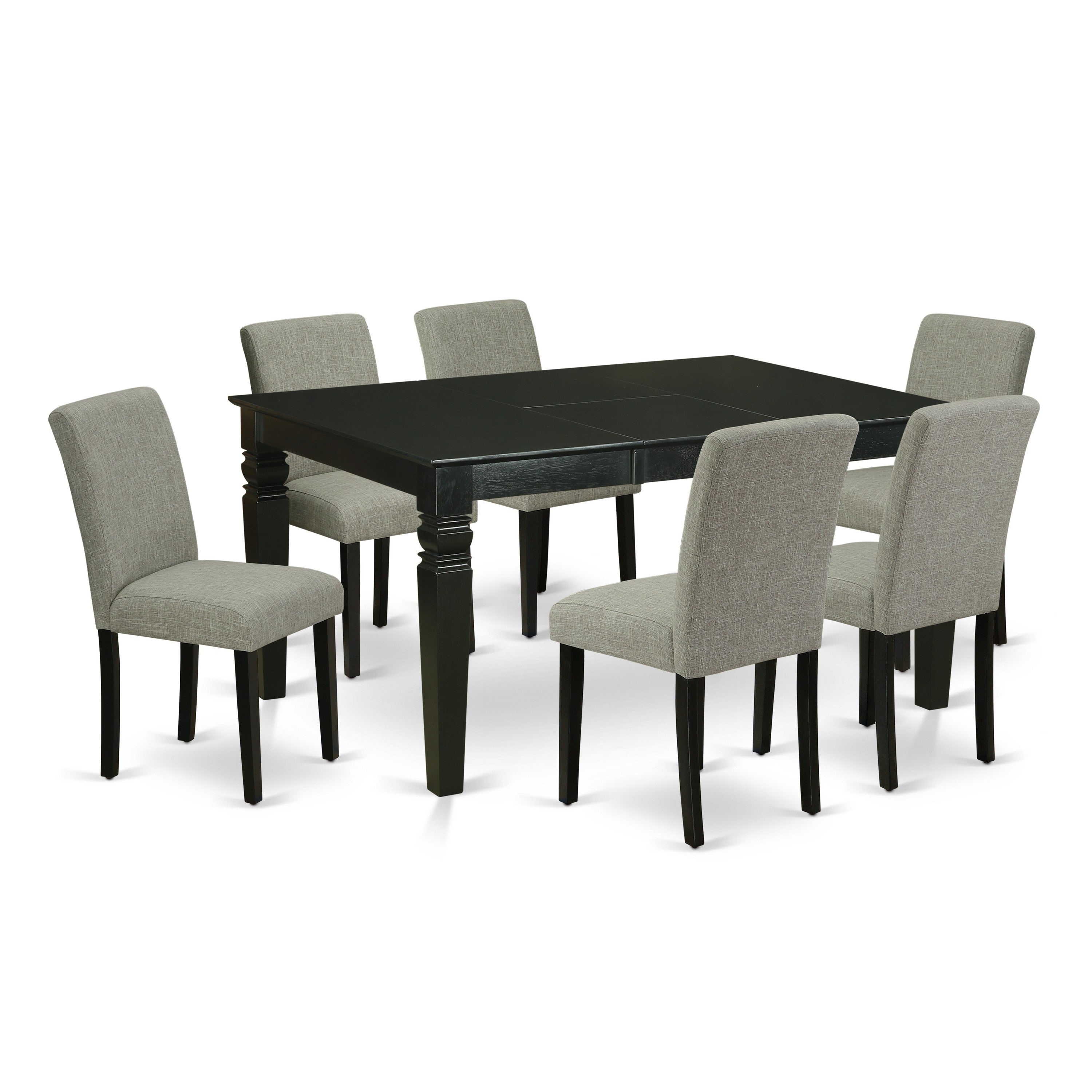 East West Furniture WEAB7-BLK-06 7 Piece Dining Set Consist of a Rectangle Dining Room Table with Butterfly Leaf and 6 Shitake Linen Fabric Upholstered Chairs
