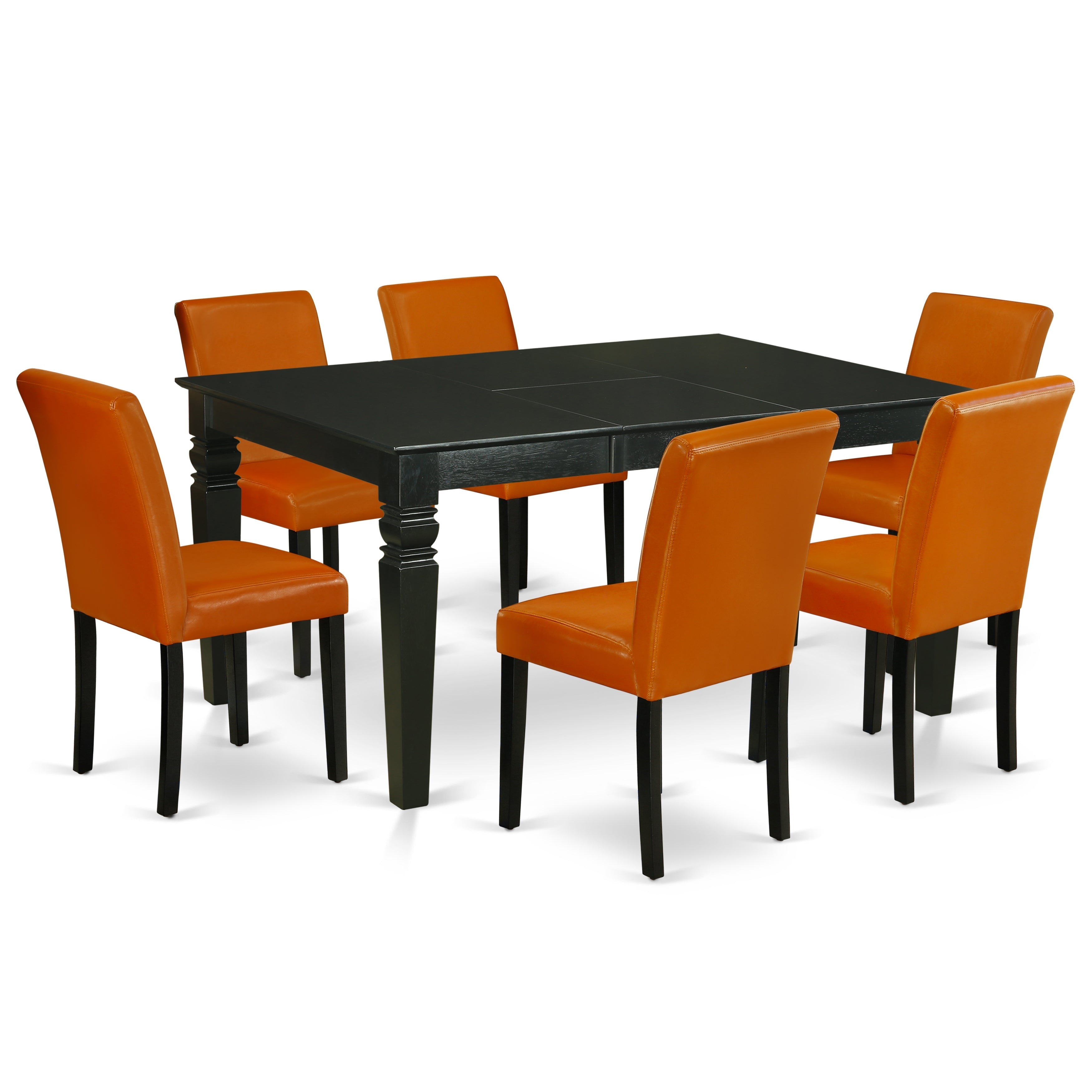 WEAB7-BLK-61 7Pc Rectangular 42/60" Dinette Table With 18 In Leaf And 6 Parson Chair With Black Leg And Pu Leather Color Baked Bean