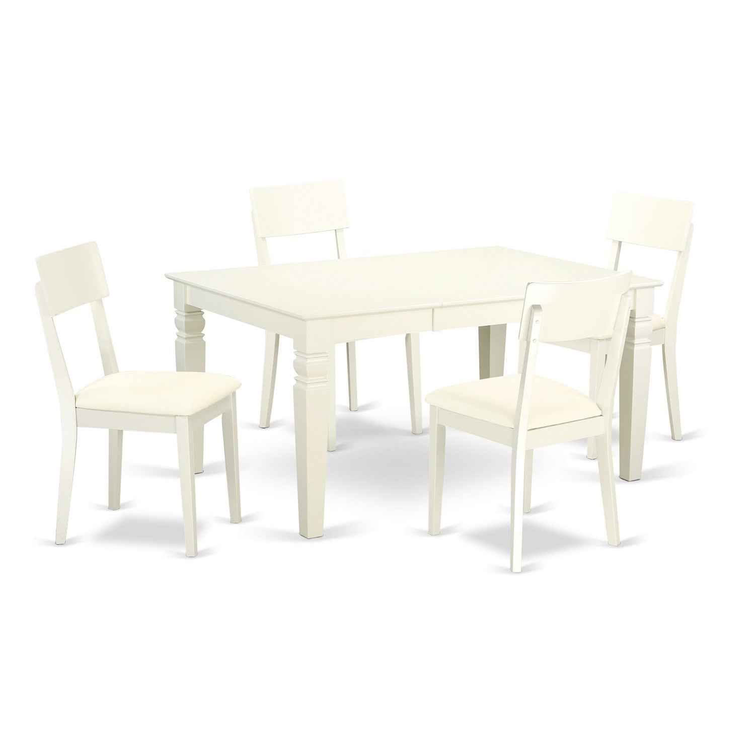 WEAD5-WHI-LC 5 Piece Dinette Set With One Weston Dining Room Table And 4 Solid Faux Leather Seat Dining Area Chairs Finished In A Distinctive Linen White Color.