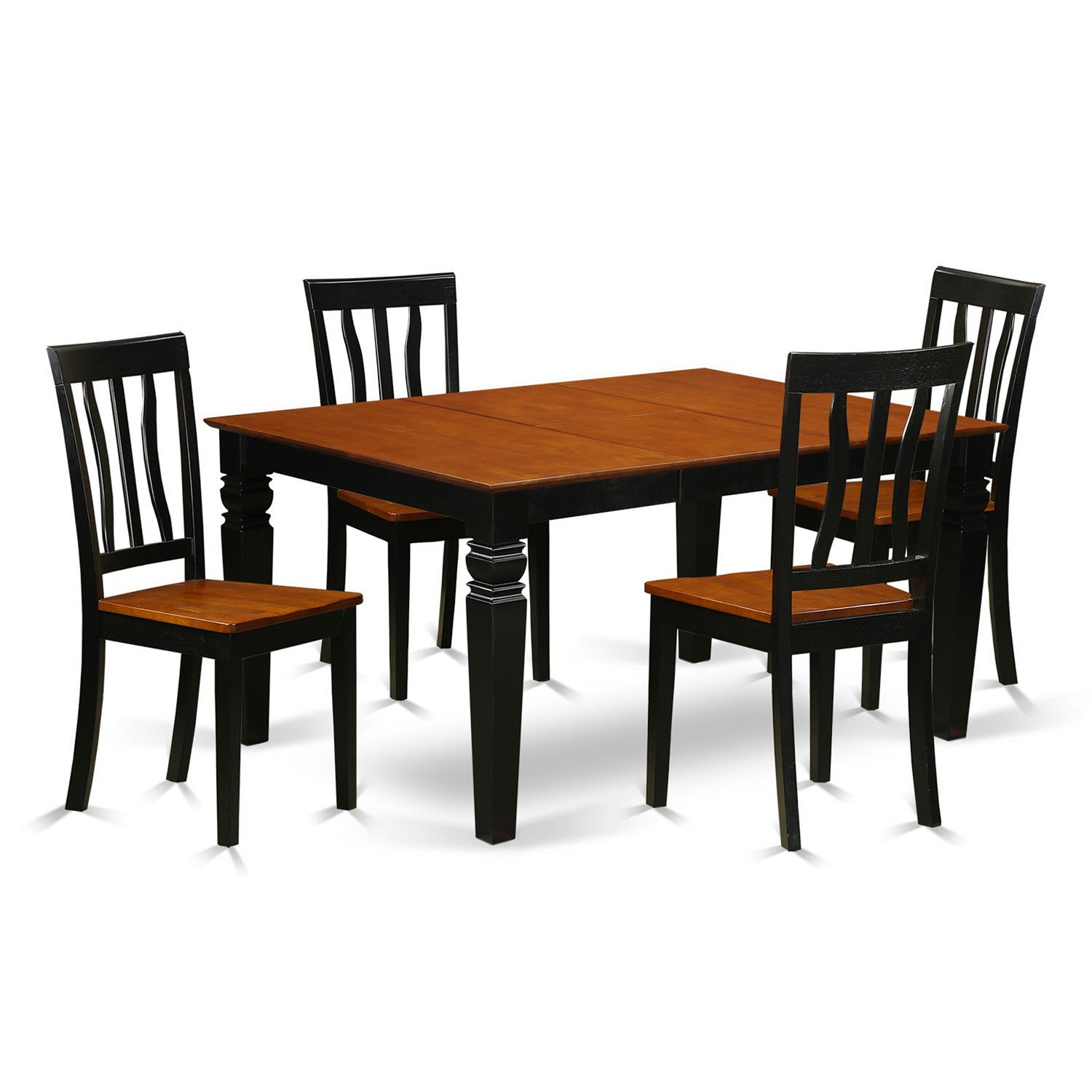 Juego de mesa y sillas de cocina de 5 piezas East West Furniture WEAN5-BCH-W. Incluye una mesa de comedor rectangular con diseño de hojas de mariposa y 4 sillas de comedor.