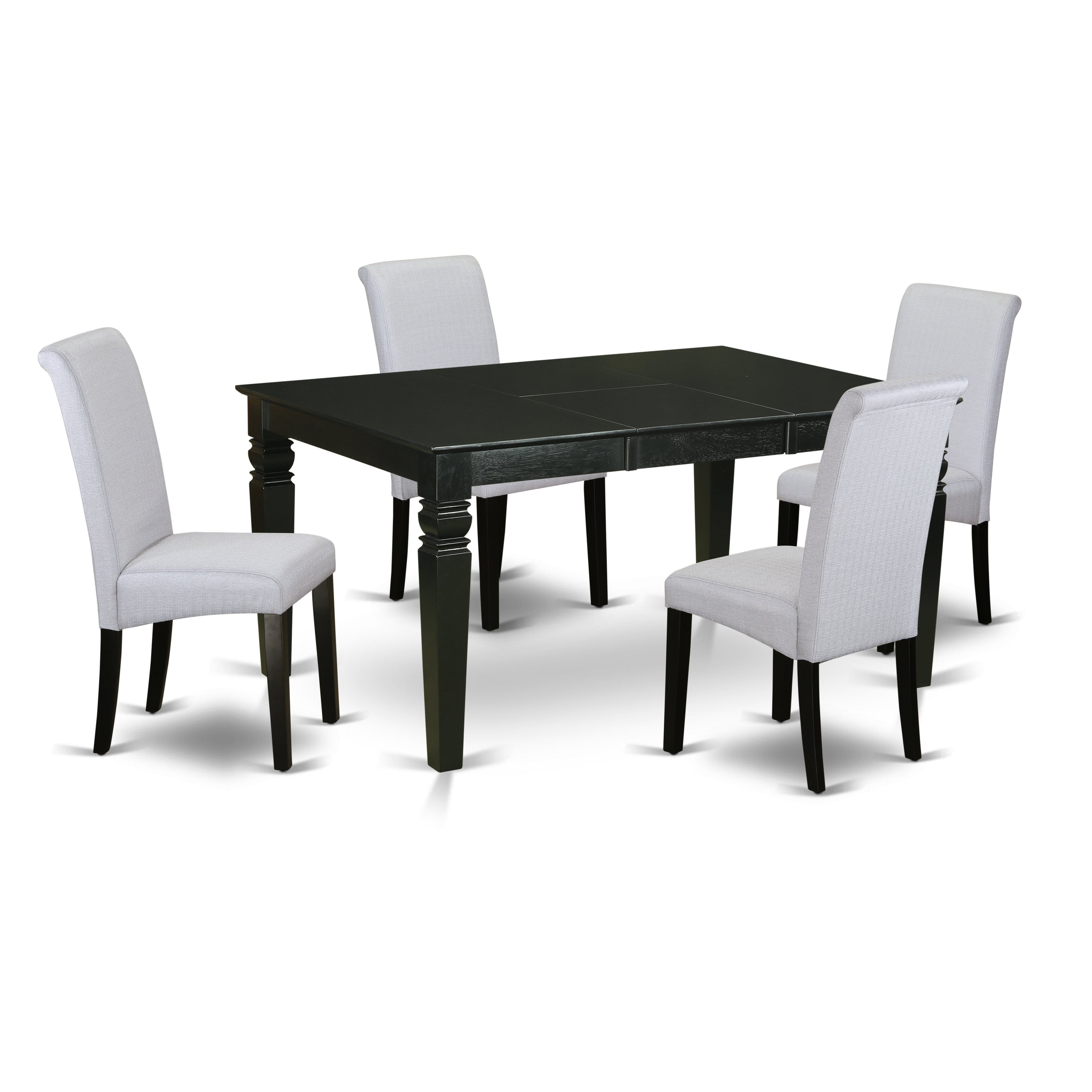 WEBA5-BLK-05 5Pc Kitchen table with linen grayish blue fabric Parson chairs with black chair legs