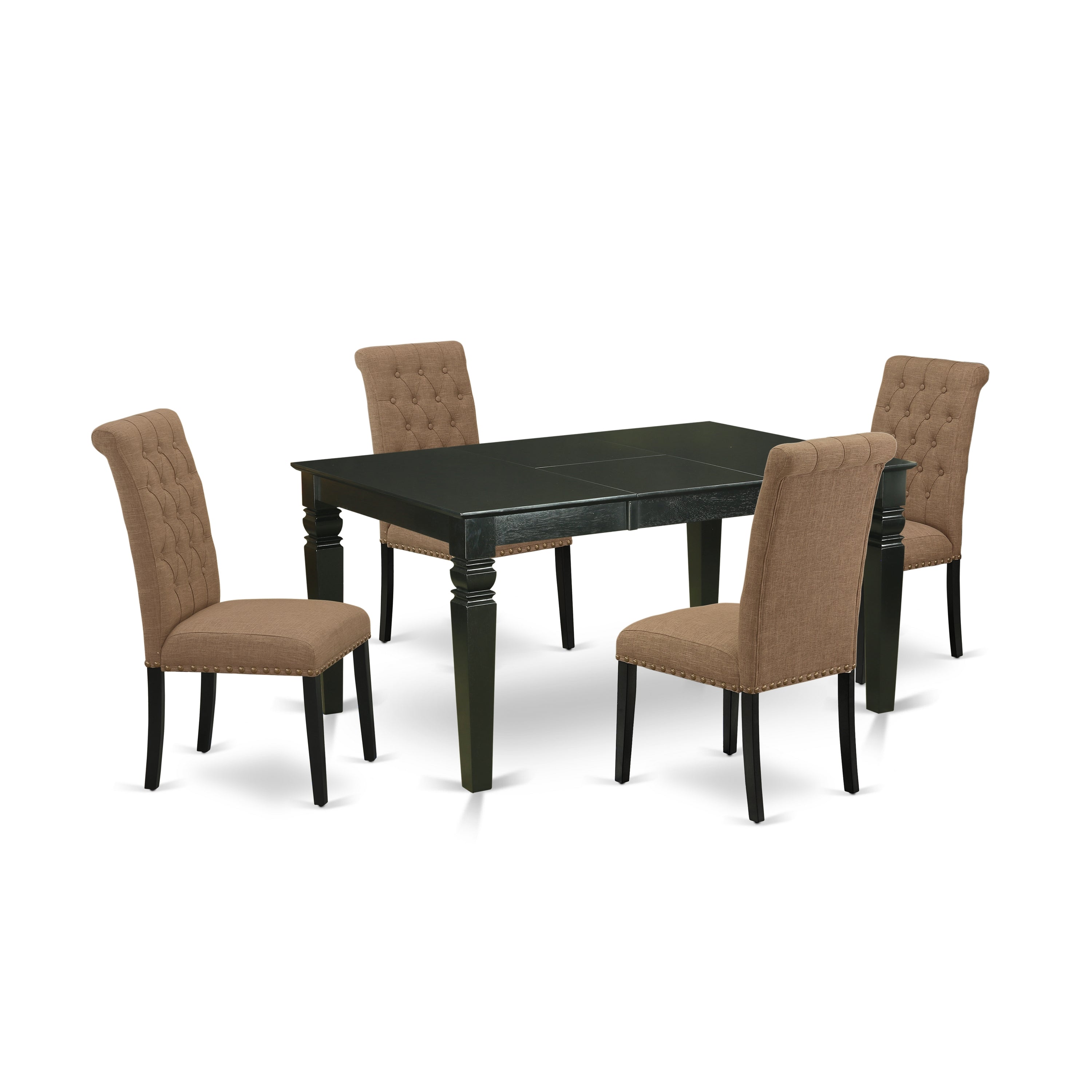 WEBR5-BLK-17 5Pc Dining Set Includes a Rectangle Dinette Table with Butterfly Leaf and Four Parson Chairs with Light Sable Fabric, Black Finish