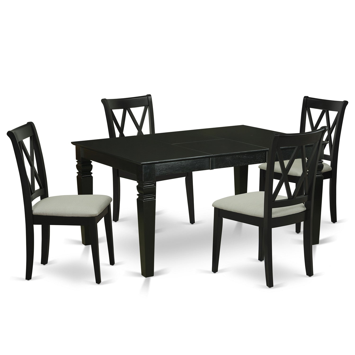 El juego de mesa de comedor de 5 piezas East West Furniture WECL5-BLK-C incluye una mesa de cocina rectangular con diseño de hojas de mariposa y 4 sillas de comedor tapizadas en tela de lino.