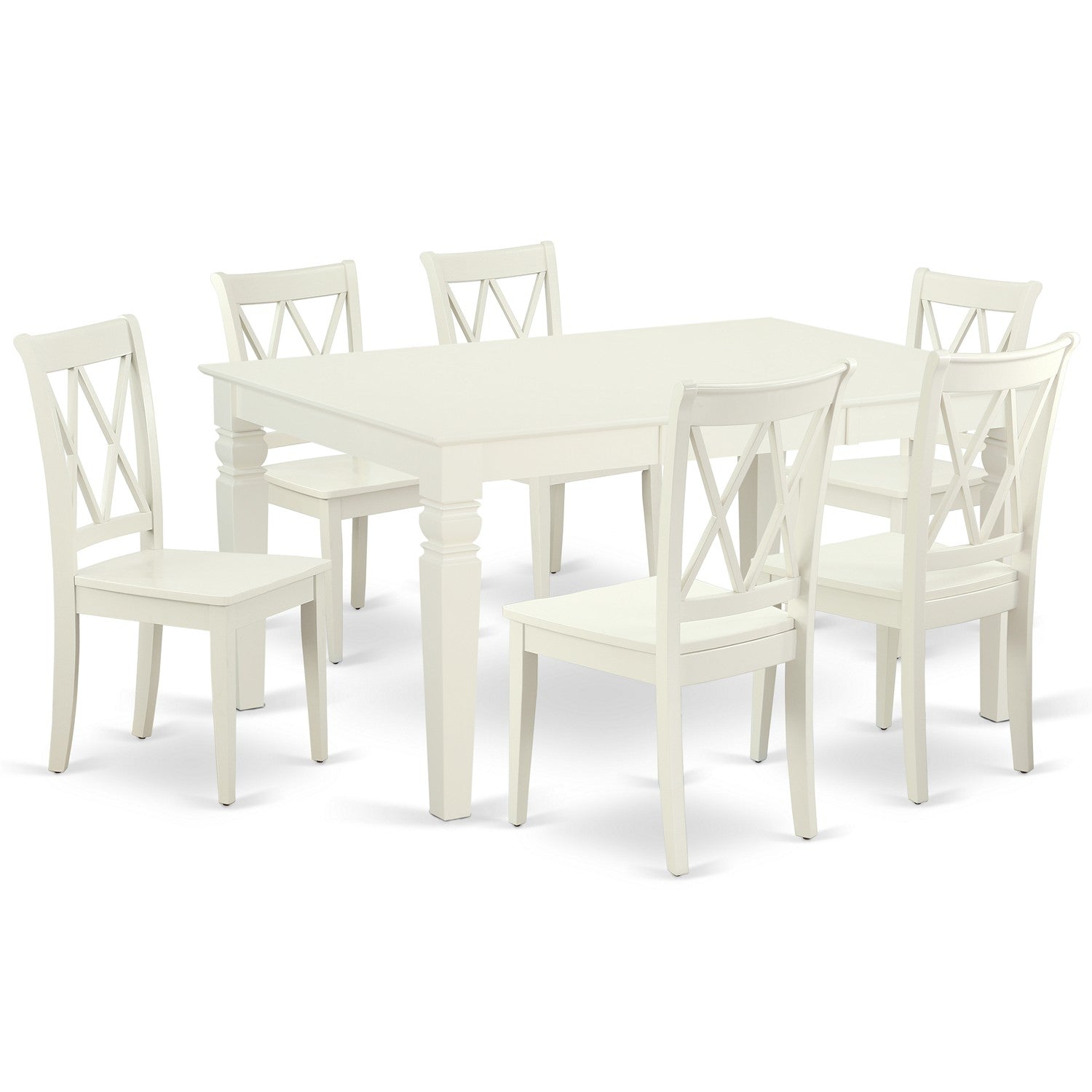 Juego de mesa de comedor East West Furniture WECL7-LWH-W de 7 piezas compuesto por una mesa de cocina rectangular con diseño de hojas de mariposa y 6 sillas de comedor.