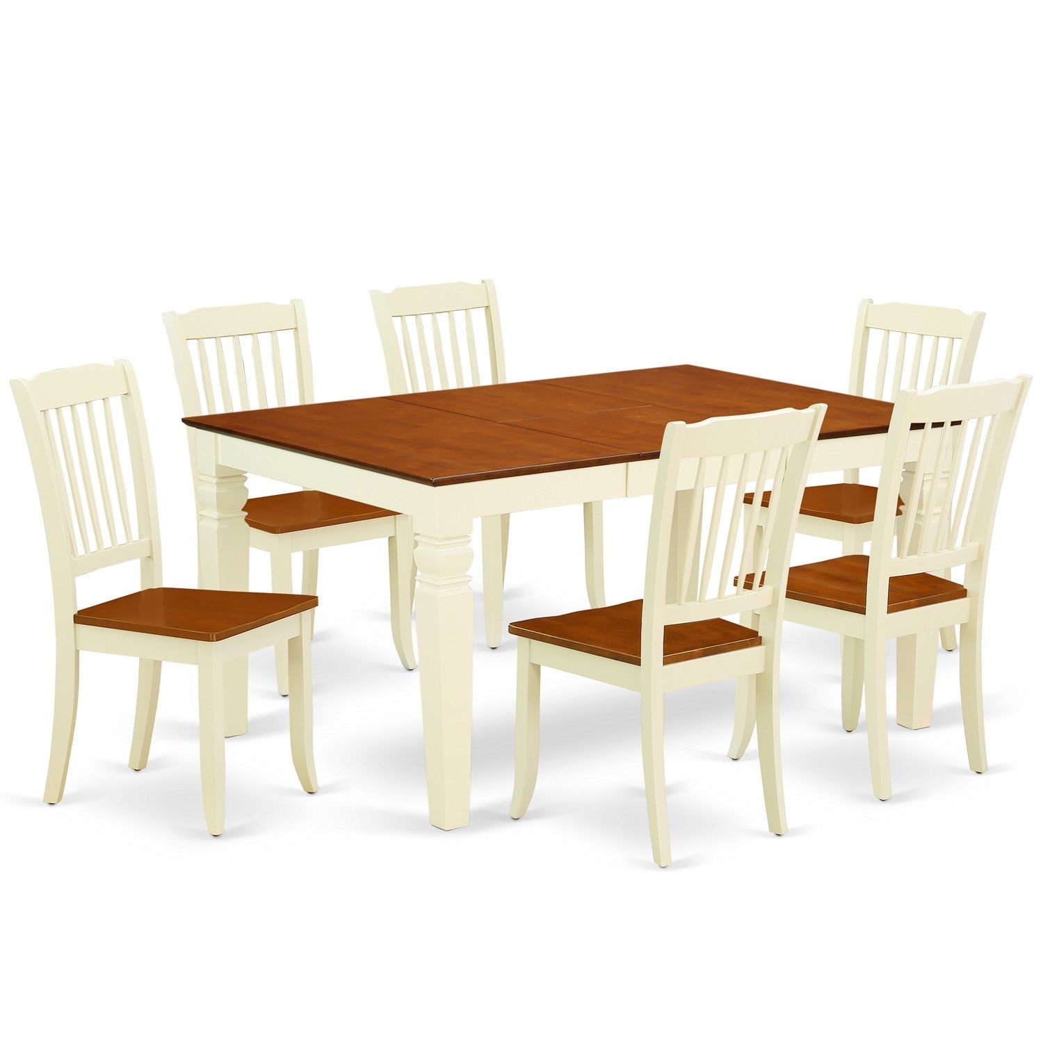 WEDA7-BMK-W 7PC Rectangular 42/60 inch Table with 18 In Leaf and 6 vertical slatted Chairs