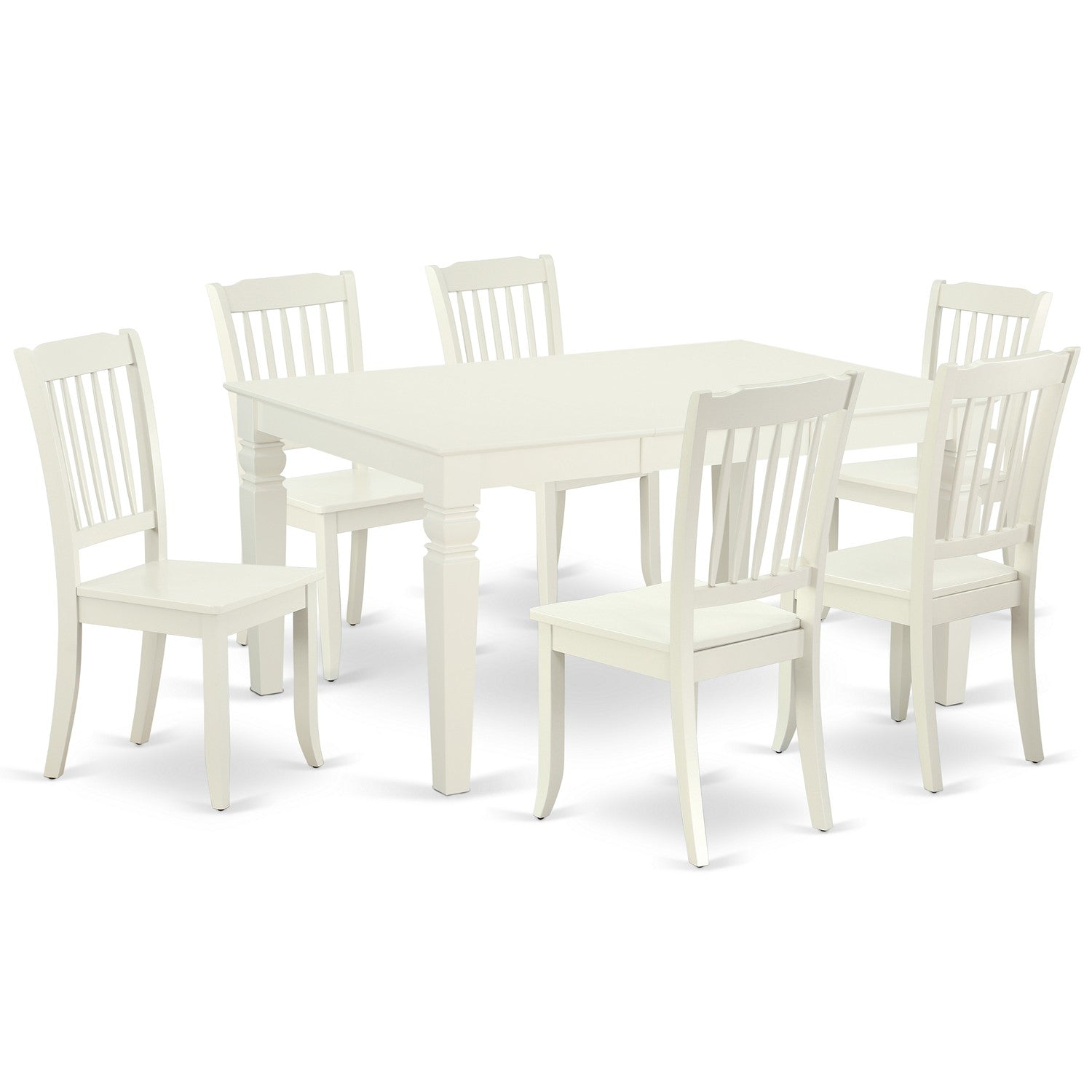 WEDA7-LWH-W 7PC Rectangular 42/60 inch Table with 18 In Leaf and 6 vertical slatted Chairs