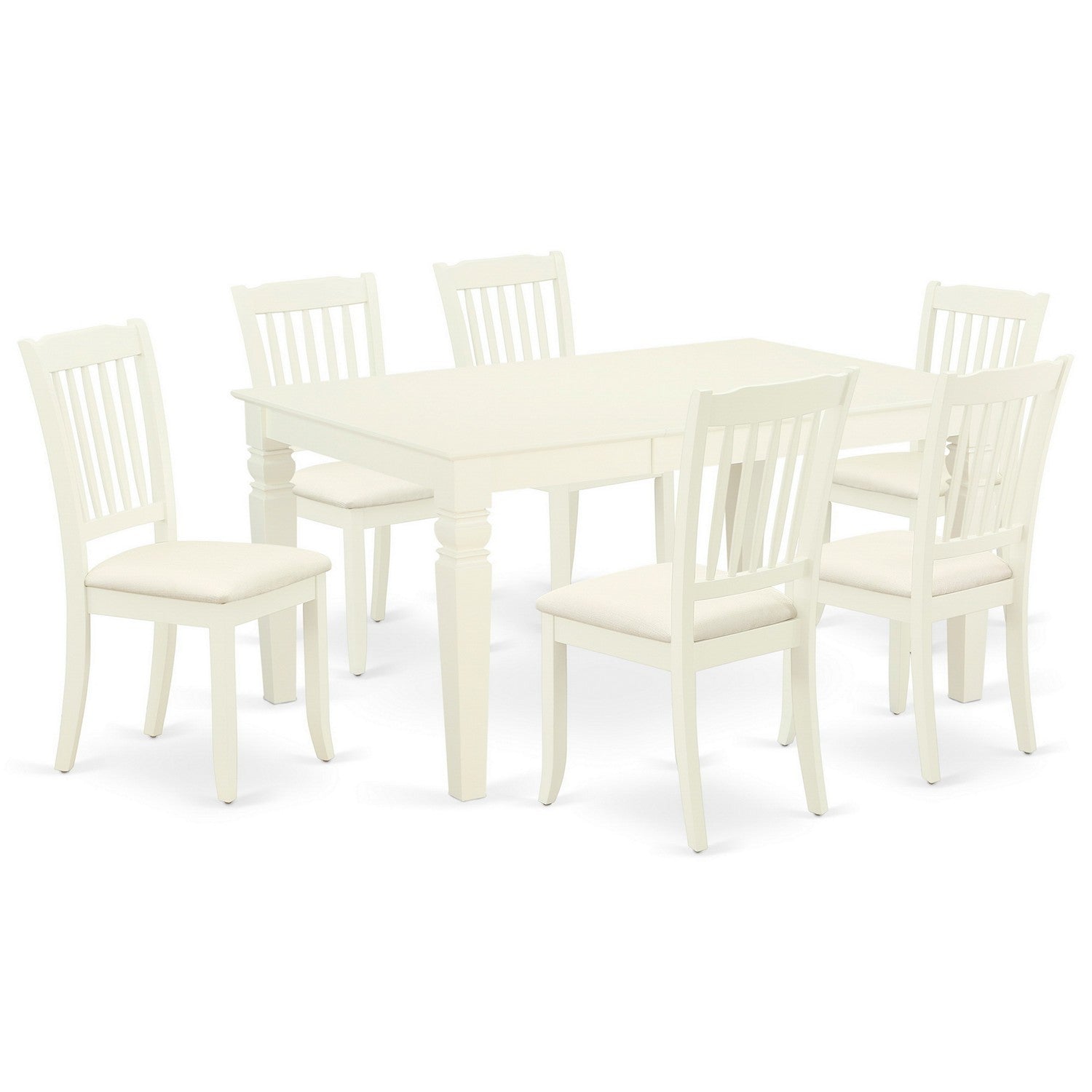 El juego de mesa de cocina East West Furniture WEDA7-WHI-C de 7 piezas consta de una mesa de comedor rectangular con diseño de hojas de mariposa y 6 sillas de comedor de tela de lino.