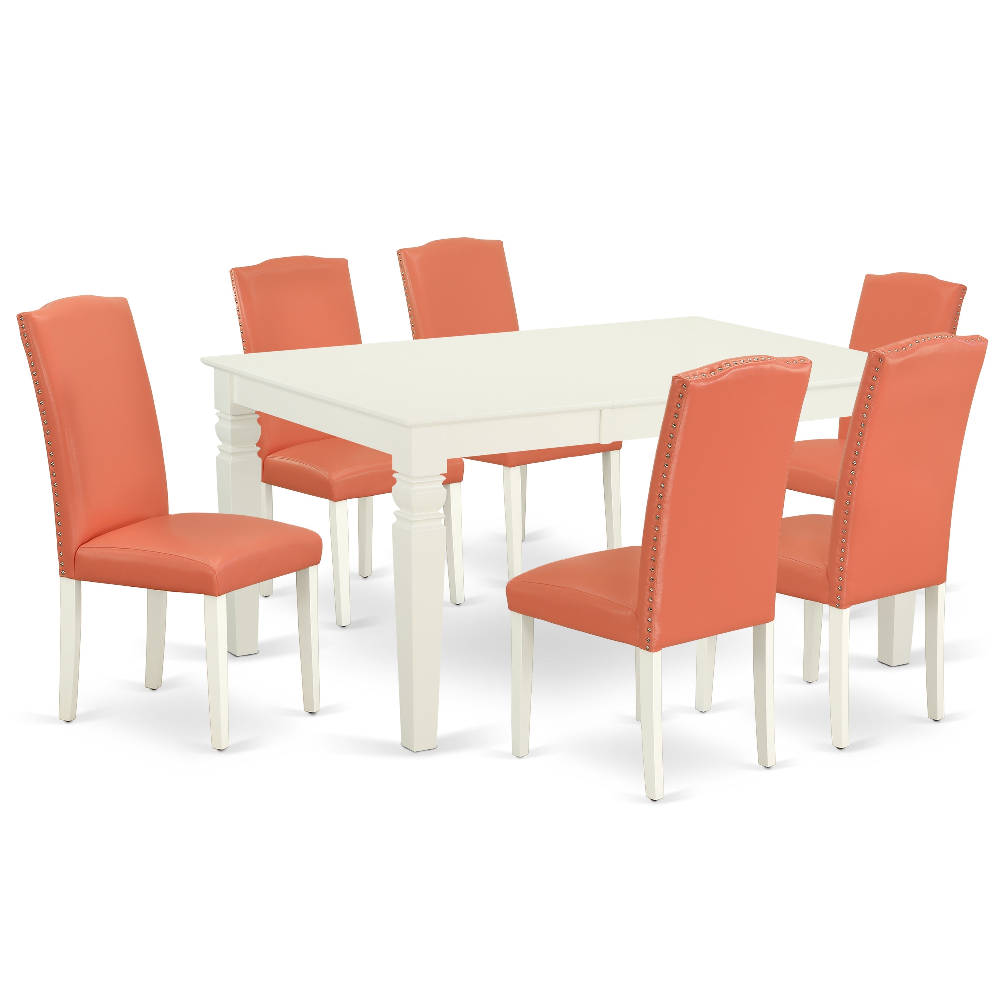 Juego de mesa de cocina de 7 piezas East West Furniture WEEN7-LWH-78 compuesto por una mesa de comedor rectangular con diseño de hojas de mariposa y 6 sillas Parson de piel sintética con diseño de flamencos rosas.