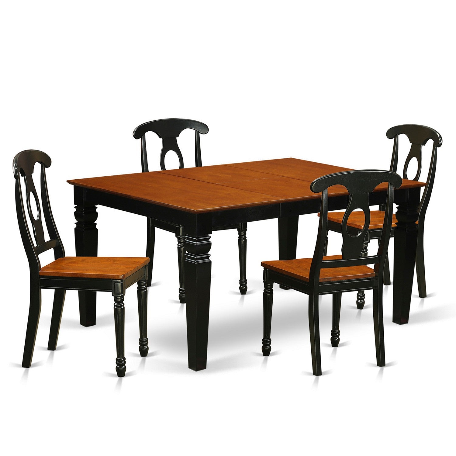 Juego de mesa de comedor de 5 piezas East West Furniture WEKE5-BCH-W para 4 personas. Incluye una mesa de cocina rectangular con diseño de hojas de mariposa y 4 sillas de comedor.