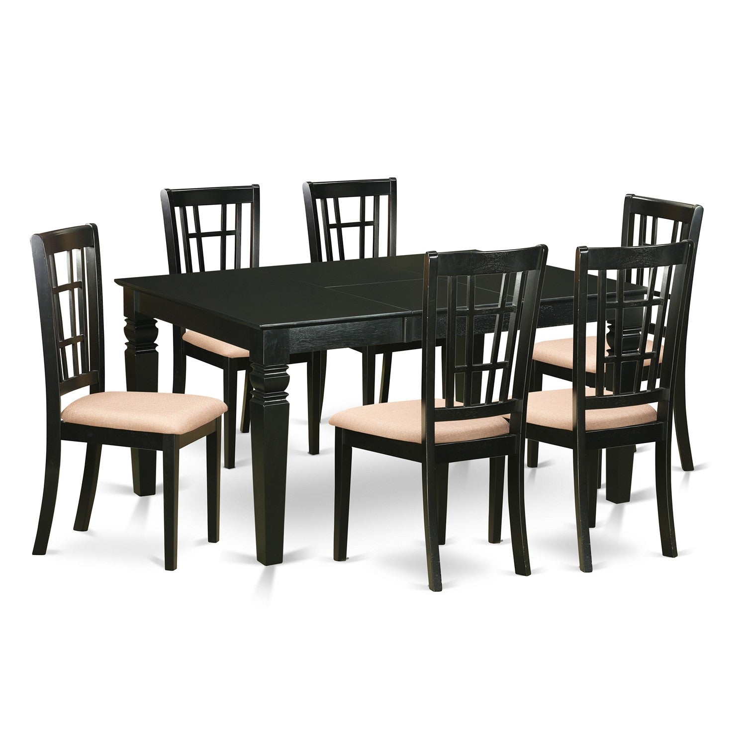 WENI7-BLK-C 7 PcTable and chair set for 6-Dining Table and 6 dinette Chairs