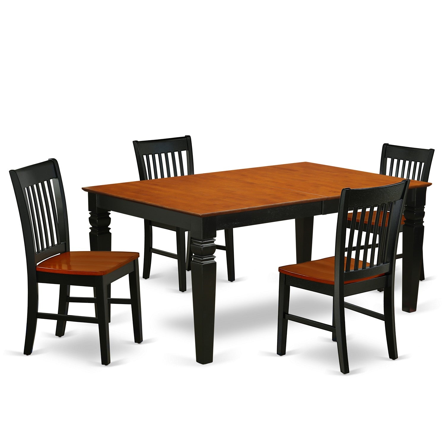 Juego de mesa de cocina de 5 piezas East West Furniture WENO5-BCH-W para 4 personas. Incluye una mesa de comedor rectangular con diseño de hojas de mariposa y 4 sillas de comedor.