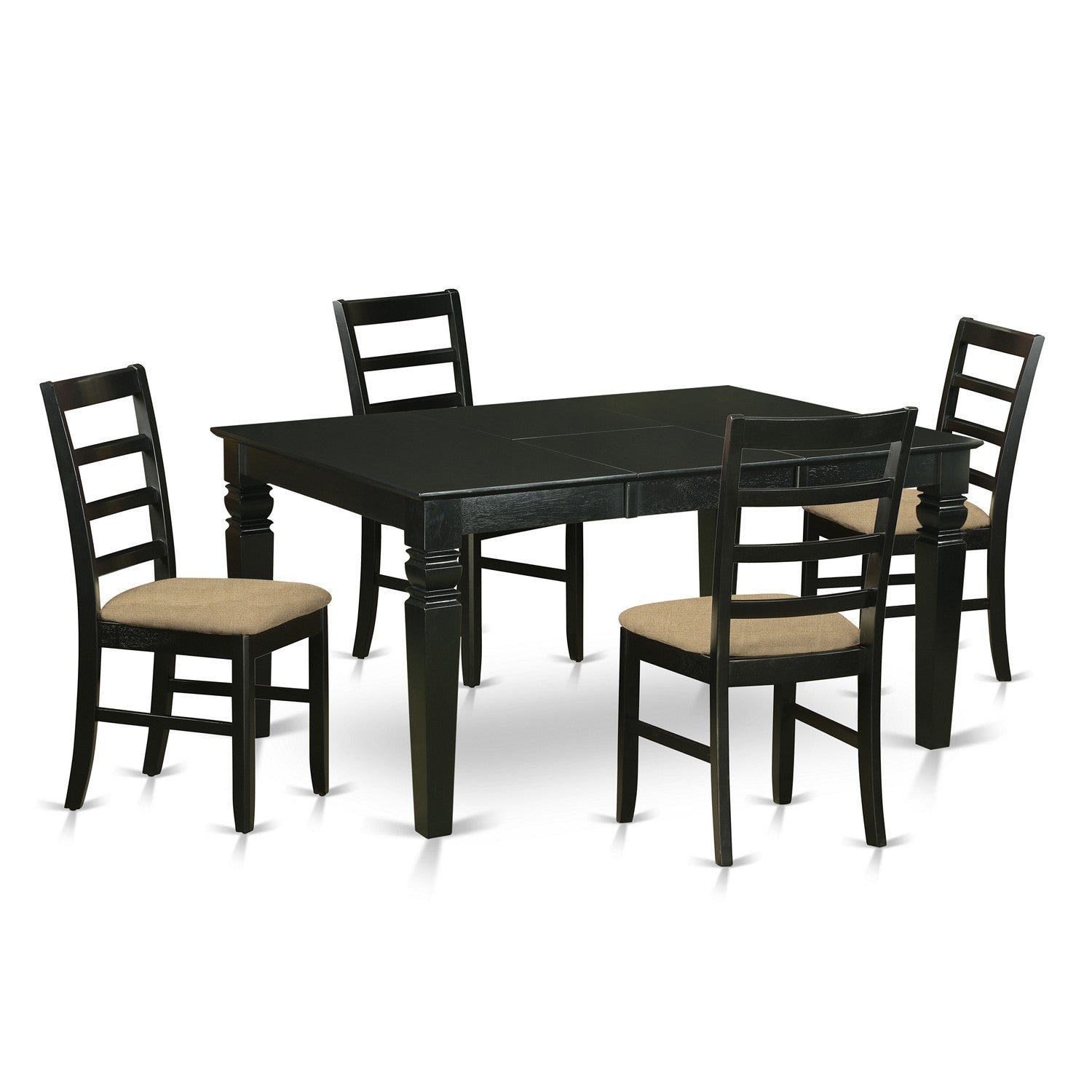 El juego de comedor de 5 piezas East West Furniture WEPF5-BLK-C incluye una mesa de cocina rectangular con diseño de hojas de mariposa y 4 sillas tapizadas en tela de lino.