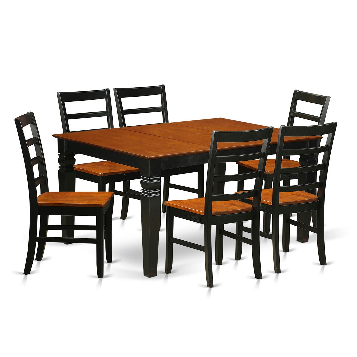 Juego de mesa y sillas de cocina de 7 piezas East West Furniture WEPF7-BCH-W. Incluye una mesa de comedor rectangular con diseño de hojas de mariposa y 6 sillas de madera maciza.