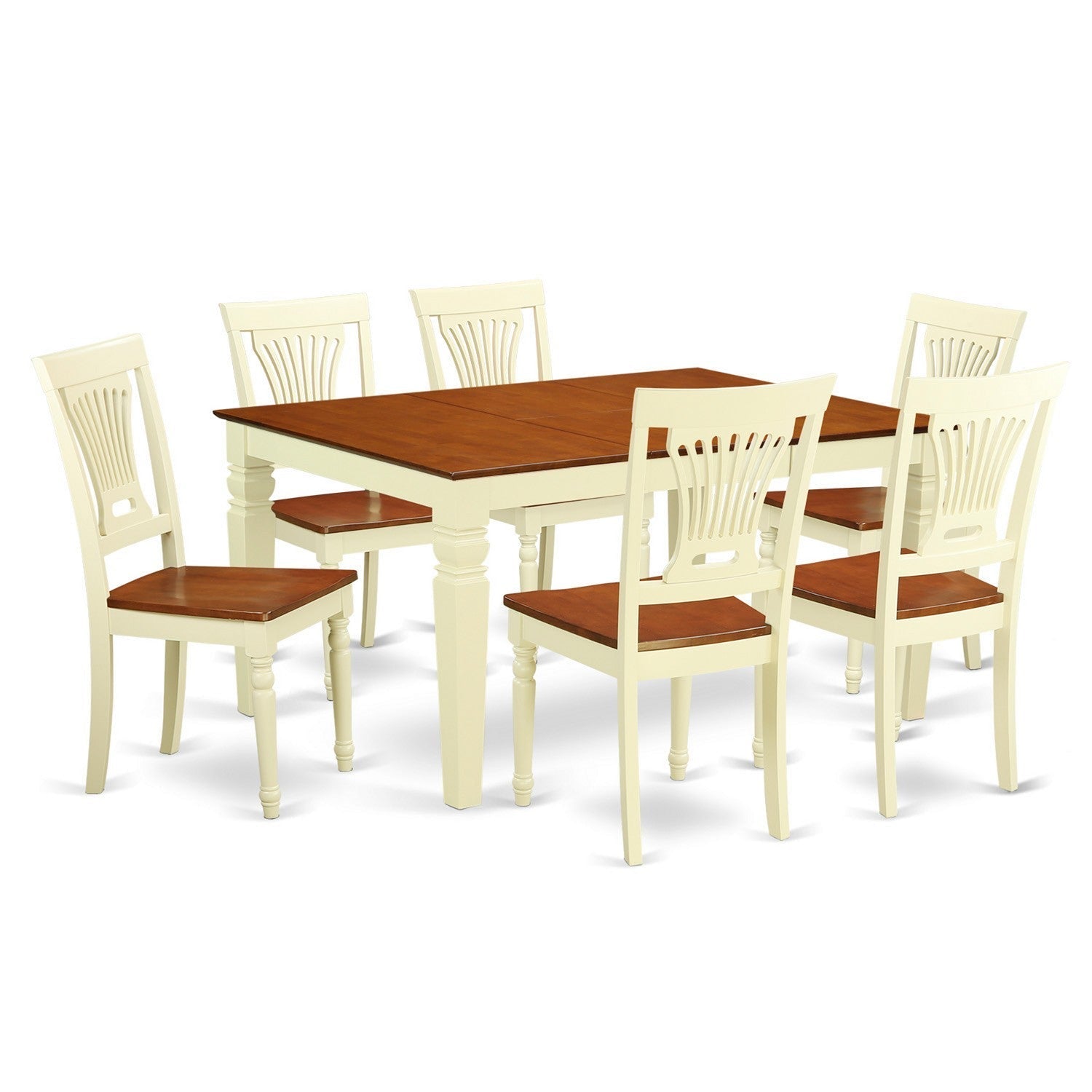 Juego de mesa de comedor East West Furniture WEPL7-BMK-W de 7 piezas compuesto por una mesa de comedor rectangular con hojas de mariposa y 6 sillas de comedor.