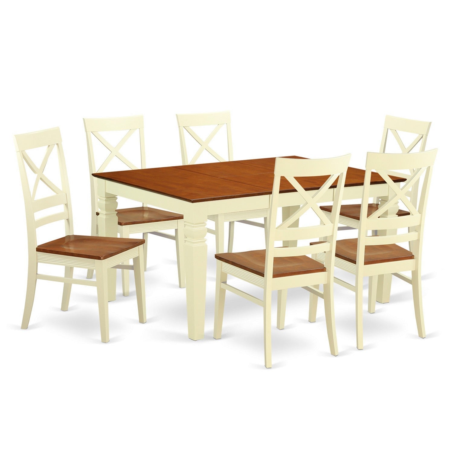 WEQU7-BMK-W 7 Pc Kitchen table set with a Dining Table and 6 Wood Dining Chairs in Buttermilk and Cherry