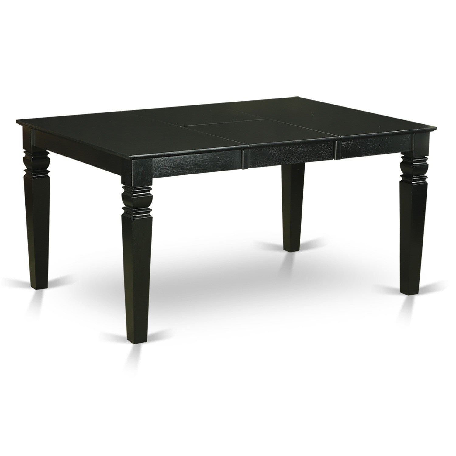 El juego de comedor de 7 piezas East West Furniture WECE7-BLK-21 consta de una mesa de comedor rectangular con diseño de hojas de mariposa y 6 sillas de comedor Parson con tela de lino azul mineral.