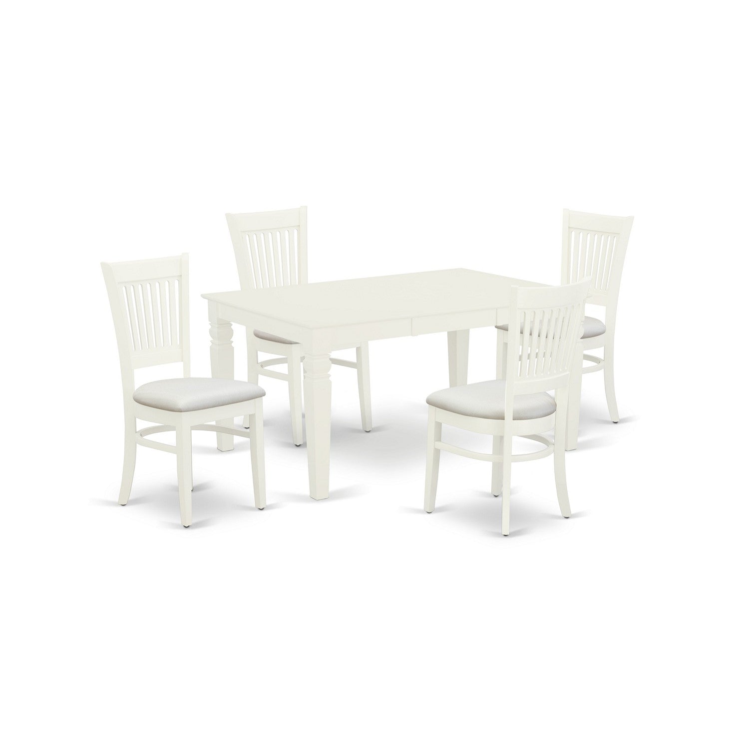 Juego de mesa de cocina de 5 piezas East West Furniture WEVA5-LWH-C para 4 personas. Incluye una mesa de comedor rectangular con diseño de hojas de mariposa y 4 sillas tapizadas en tela de lino.