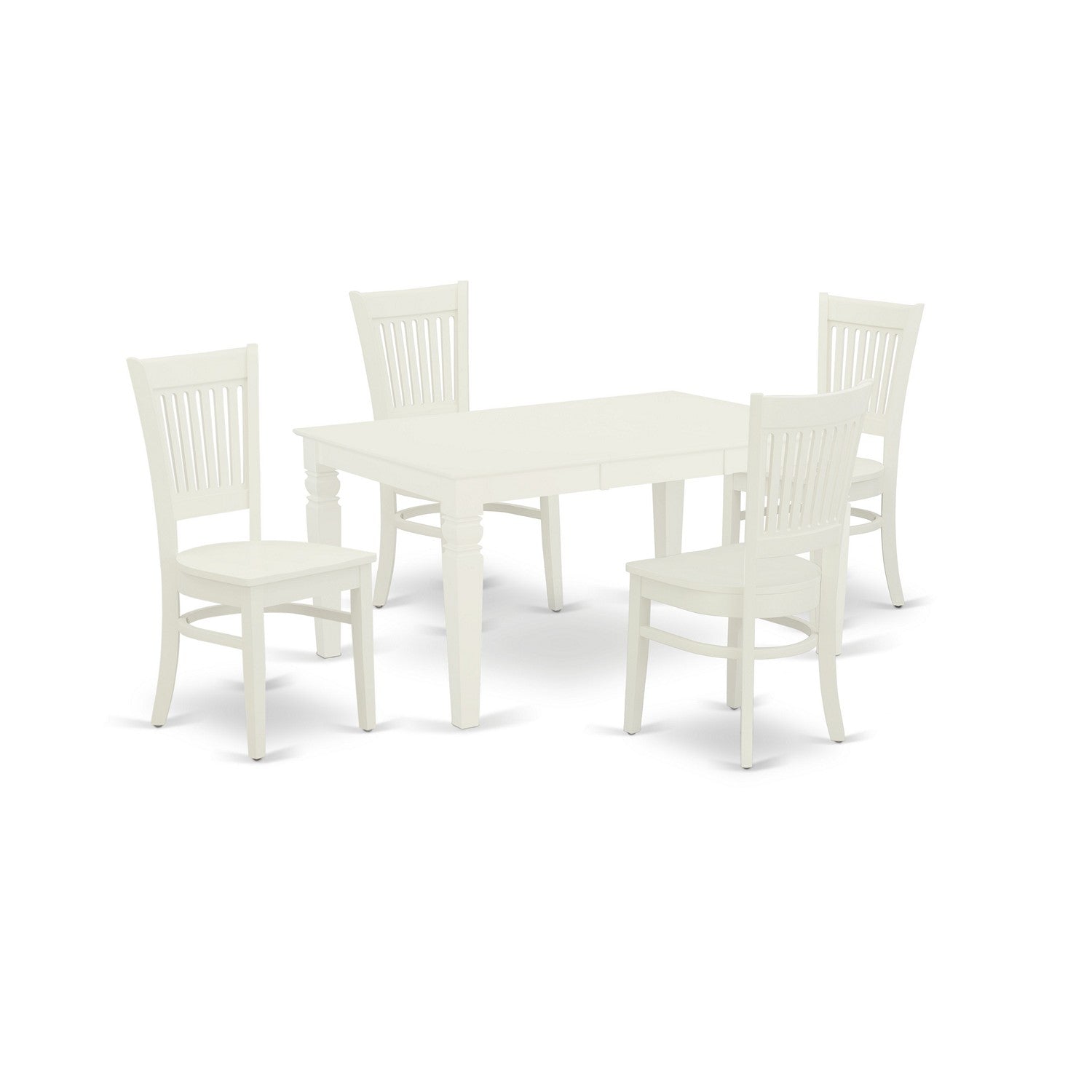 East West Furniture WEVA5-LWH-W 5-Piece Kitchen Set 4 Dining Chairs with Slatted Back and a Wooden Seat and Butterfly Leaf Dining Room Table with Rectangular Top and 4 Legs- Linen White Finish